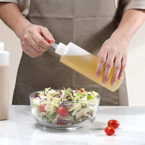 Squeeze Bottles, 16oz Plastic Condiment Squeeze Bottles with Labels & 3