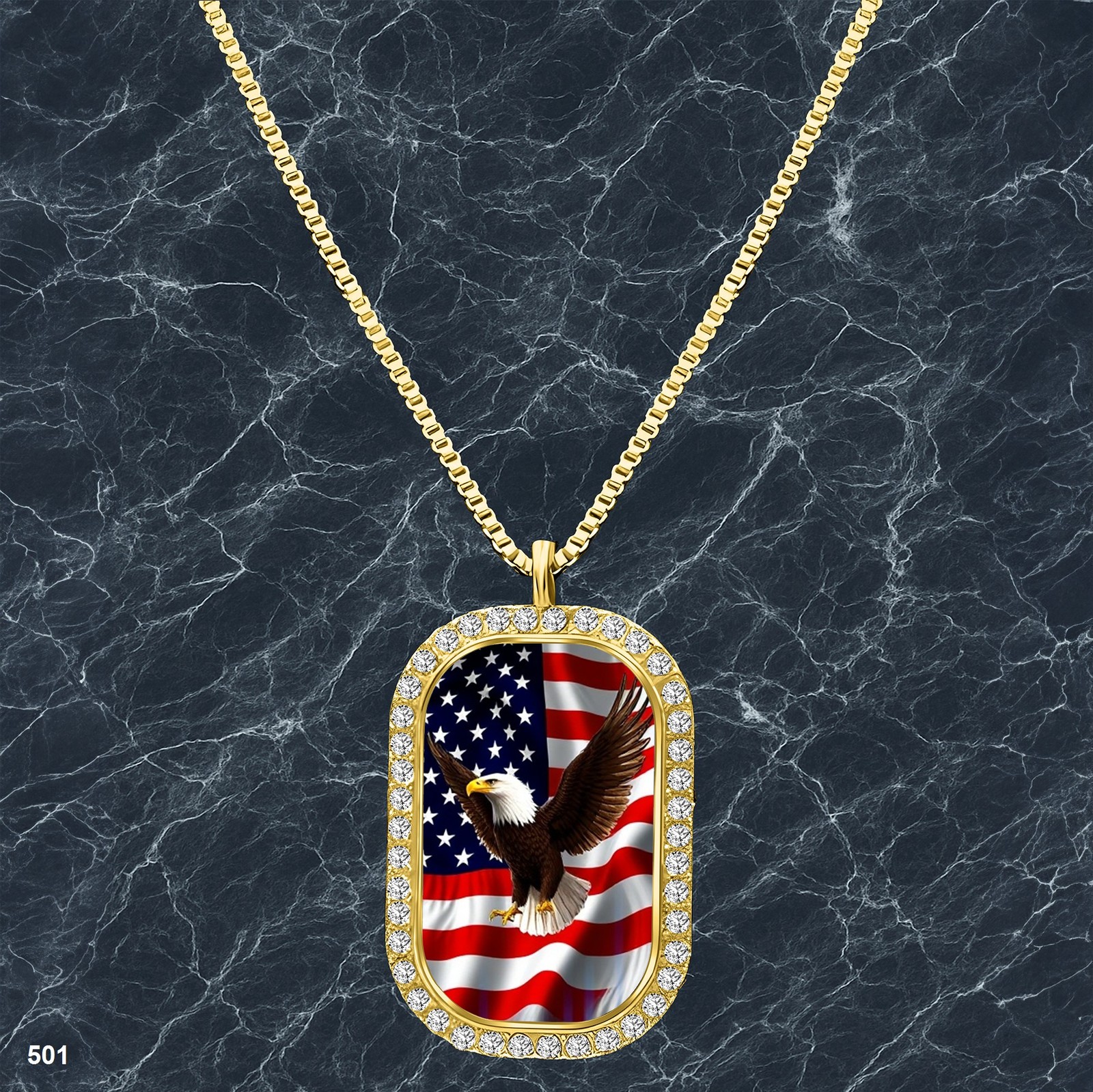 Amazing USA American Flag Pendant Necklace Photo Design Modern Gold Tone Present