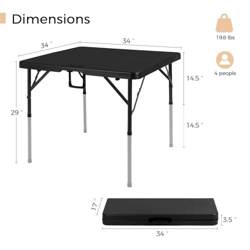 34" Folding Card Table Square Foldable Table Plastic Portable with Black
