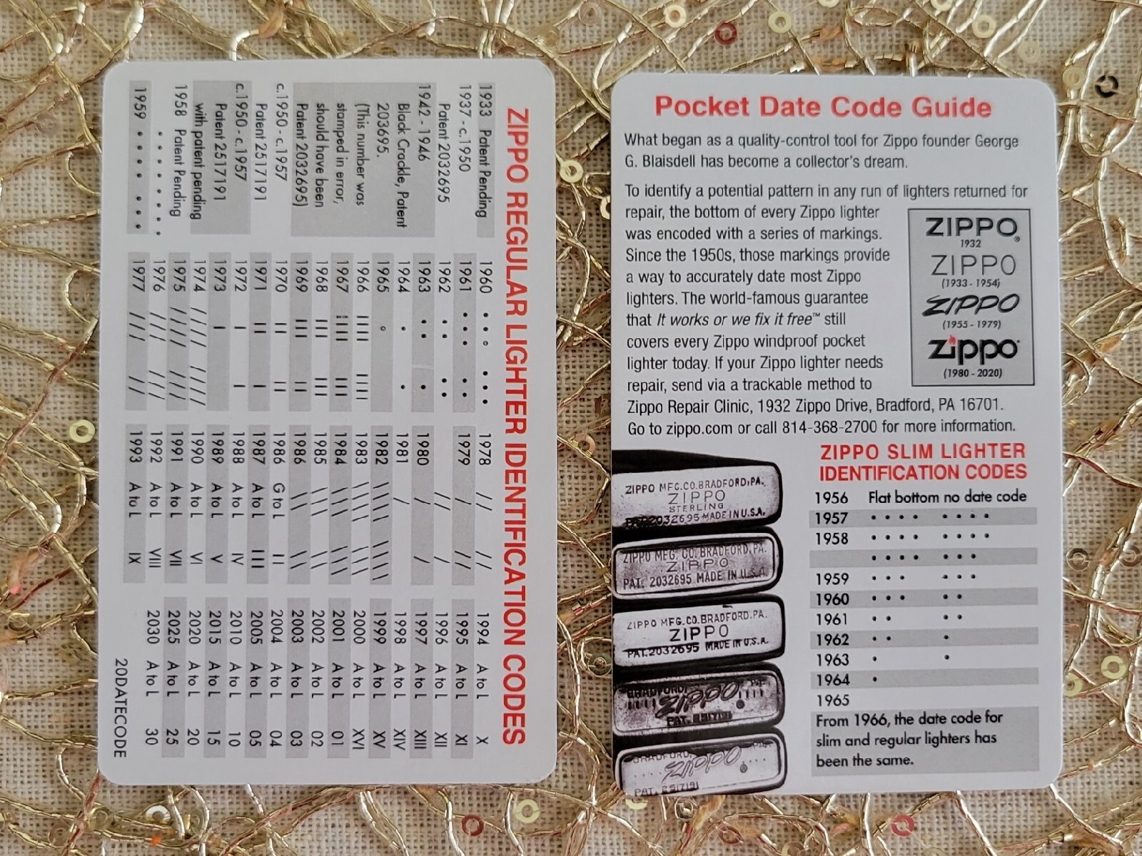 NEW Zippo POCKET DATE CODE GUIDE Wallet Sized Lighter Identification Laminated!!