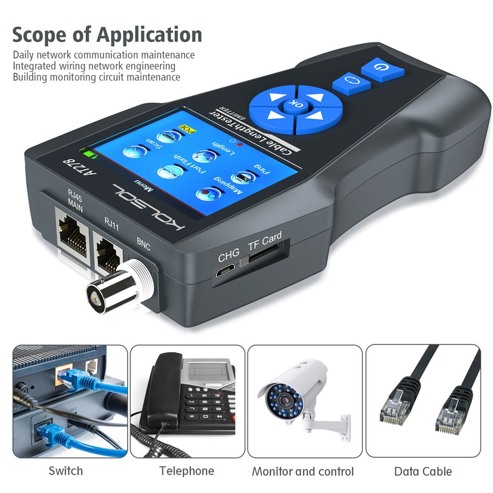 Network Cable Metal Tester TDR Multi-functional Tracker RJ45 RJ11 BNC PING POE