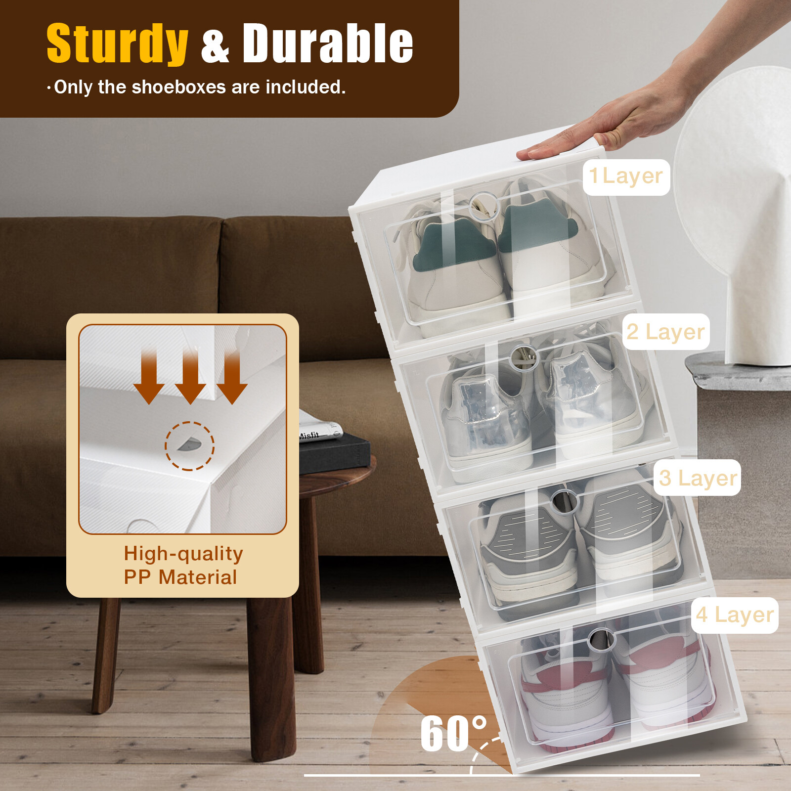 24 PCS Shoe Storage Box Clear Stackable Shoe Container XL White