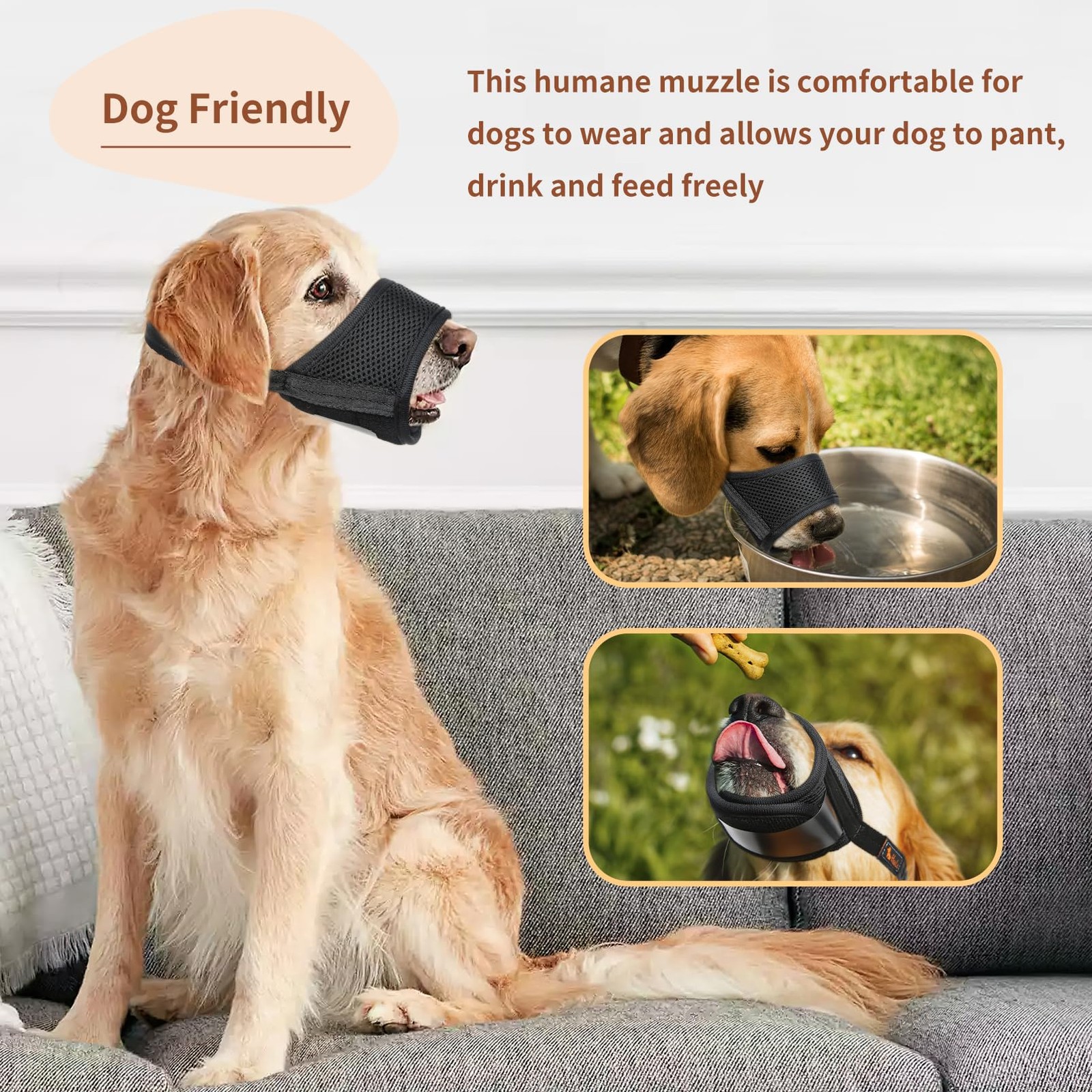 Soft Nylon Dog Muzzle for Biting, Barking, Chewing Adjustable, Breathable