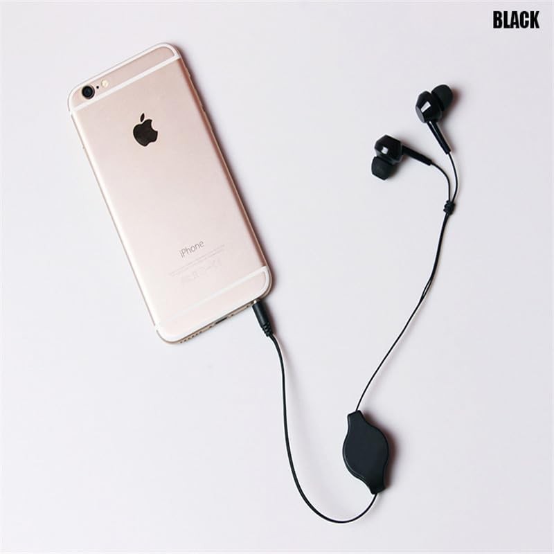 ThtRht 2 Pack Retractable Earbuds Wired Earphone Portable 80cm, black white