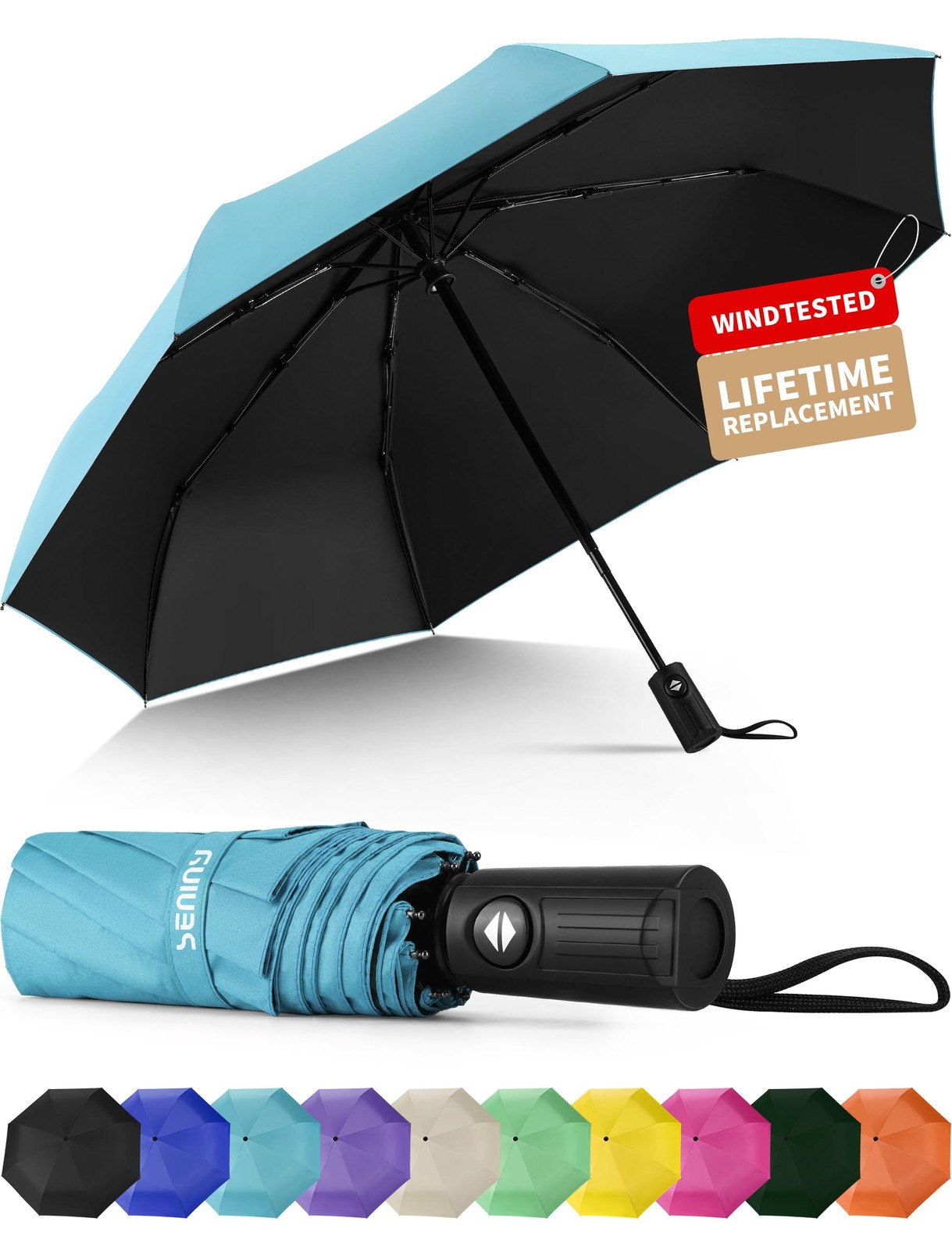 Windproof Travel Umbrella Automatic Compact Folding UV Protection Umbrella