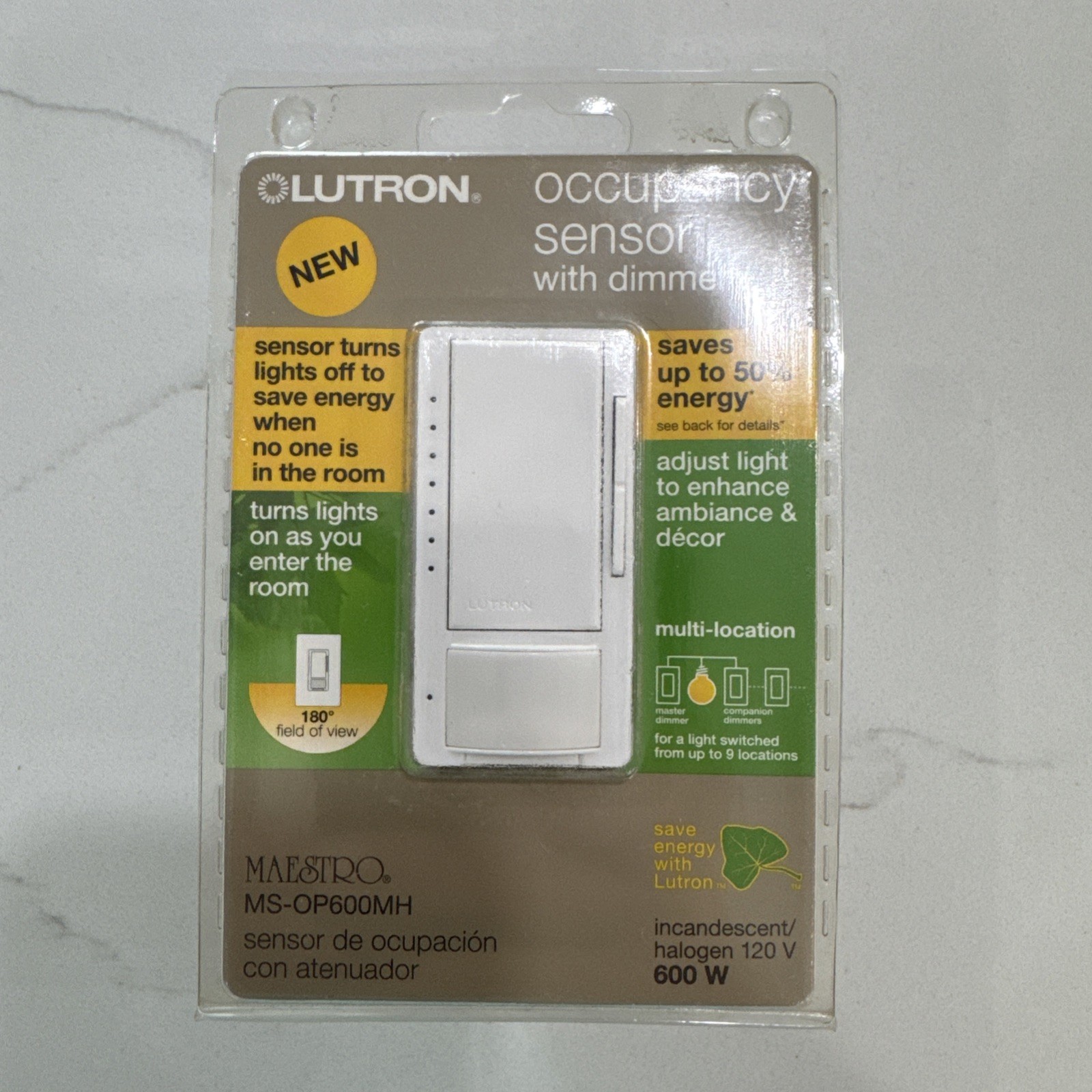 Lutron Maestro MS-OP600MH Occupancy Sensor eco-dim Dimmer White New