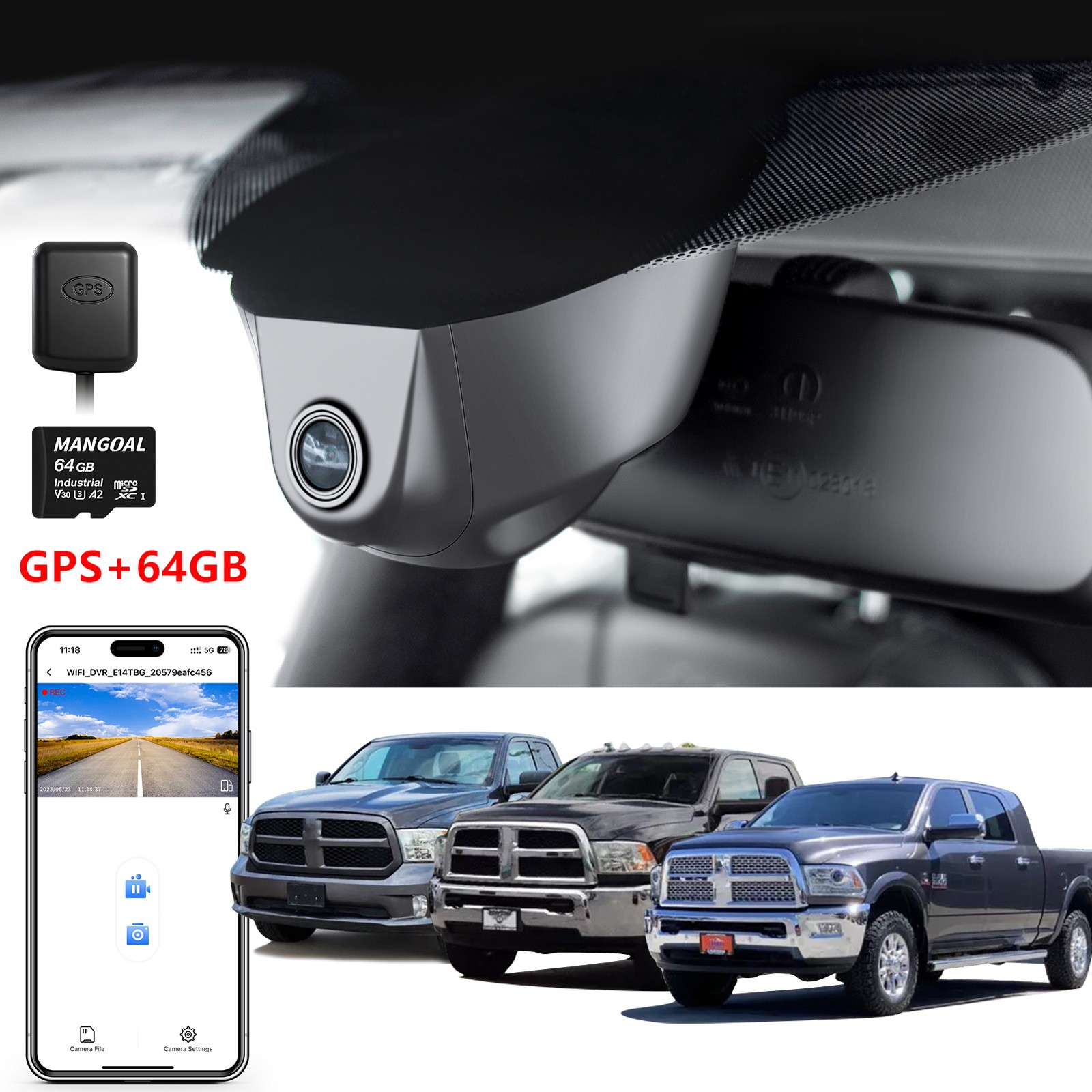 Mangoal 4K HDR Dash Cam Custom for 4th Gen Dodge RAM 1500/2500/3500 2013-2018