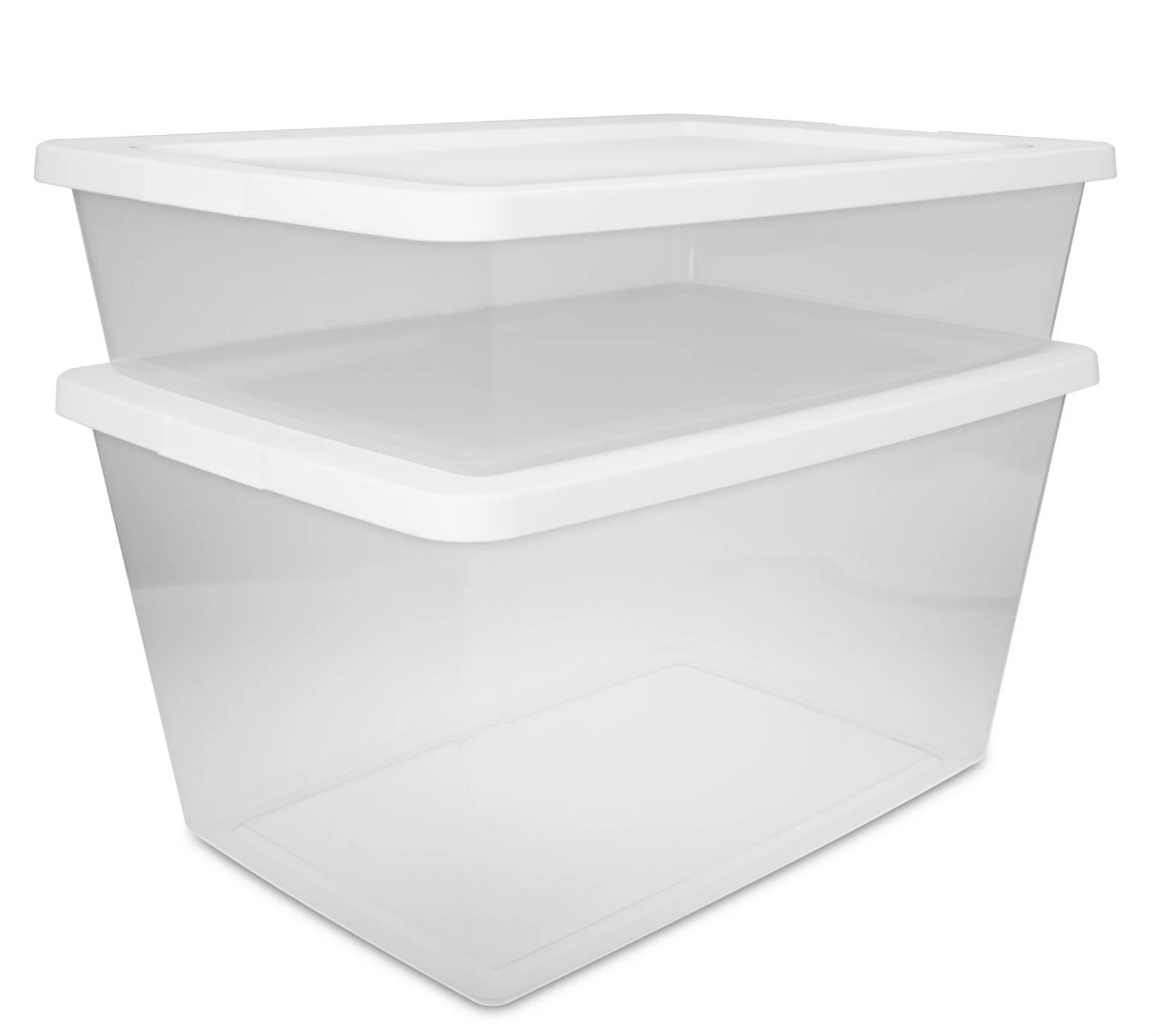 58Qt Storage Box 8 Pack Clear Plastic Bin, White Snap Lid Stackable