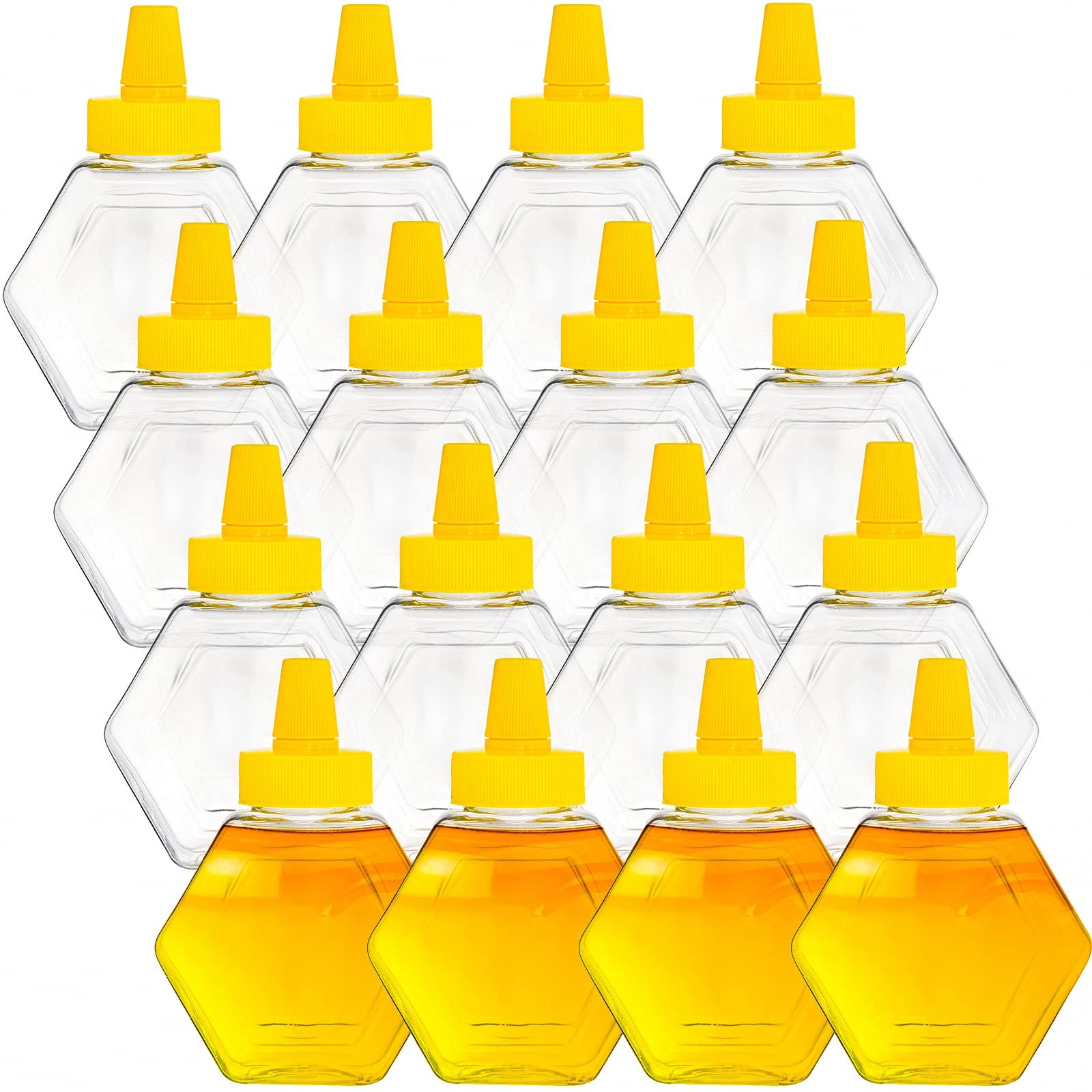 Elsjoy 16 Pack Plastic Honey Bottle Jars, 7 Oz Squeeze Bottles Empty Clear