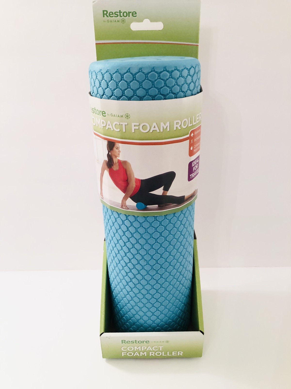 New Gaiam Restore Foam Roller Compact 12" Foam Travel Size Textured Teal Blue
