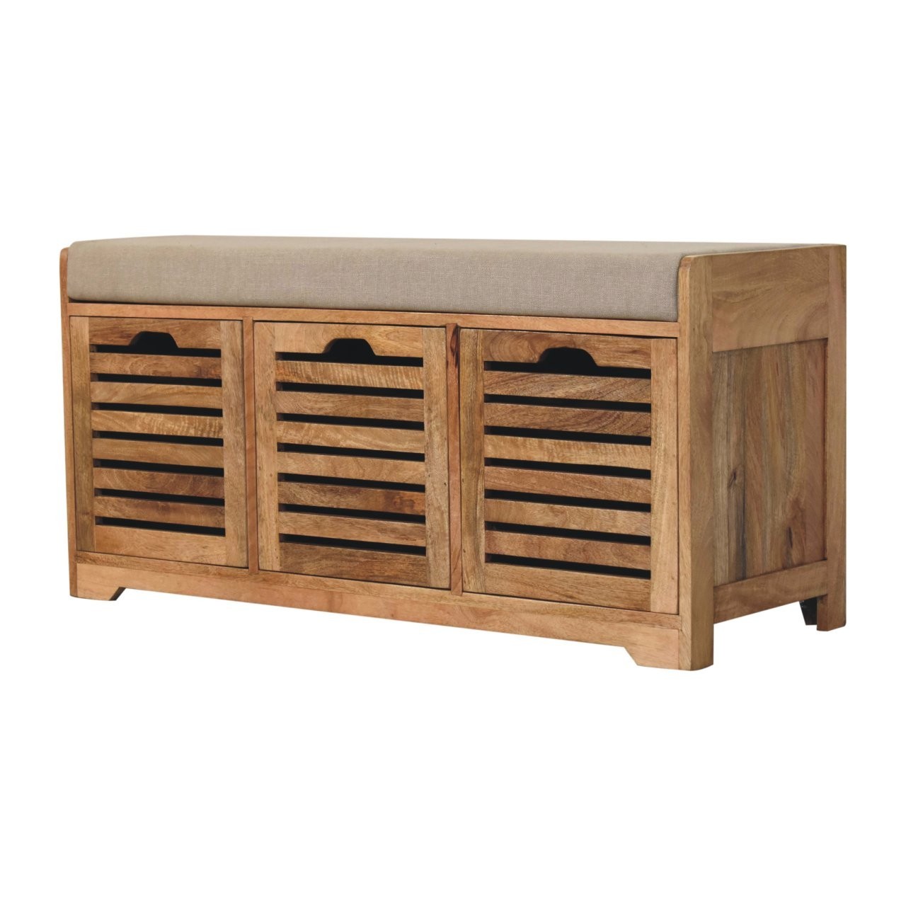 Shutter Oak-ish Shoe Bench with Cushion