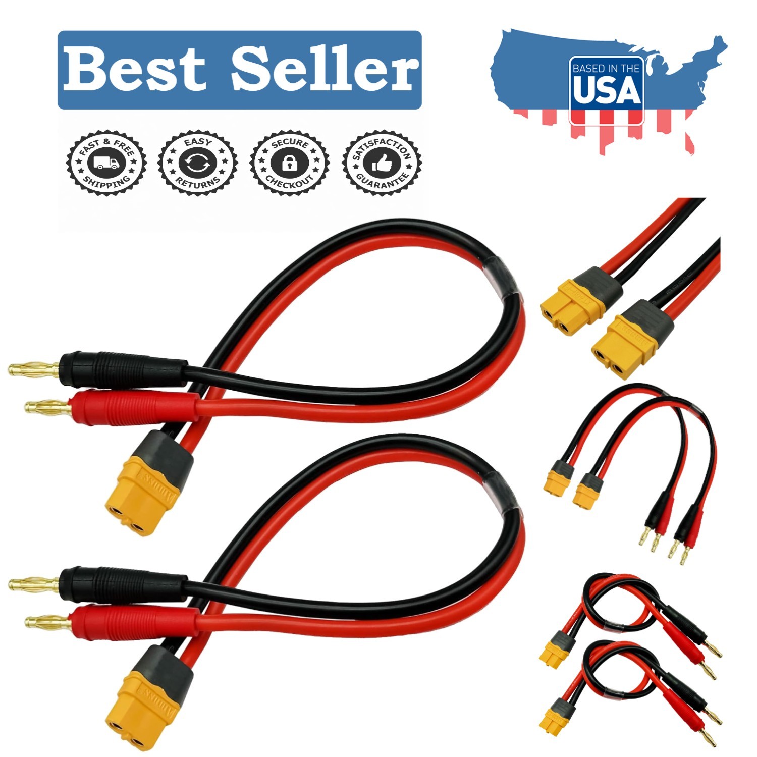 Comfort-Connect XT60H to Banana Plug Cables - 2pcs Set for Electronic Devices