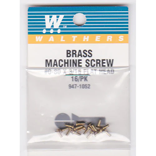 Walthers 947-1052 #0-80 Brass Flat Head Machine Screws 3/16 x .060" (16)'