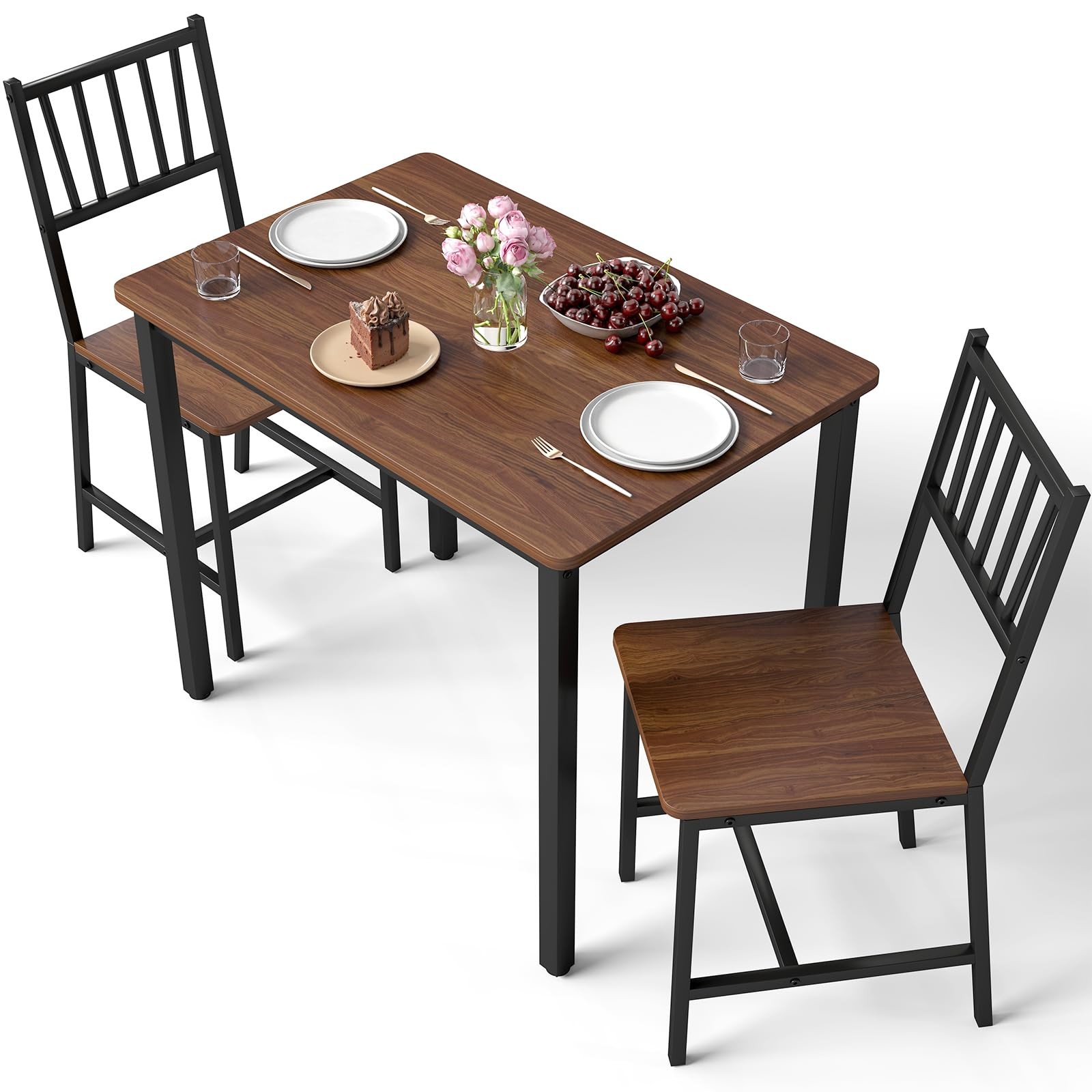 Small Space 3 Piece Dining Table Set for 2, Compact Kitchen Table Set with 2 ...