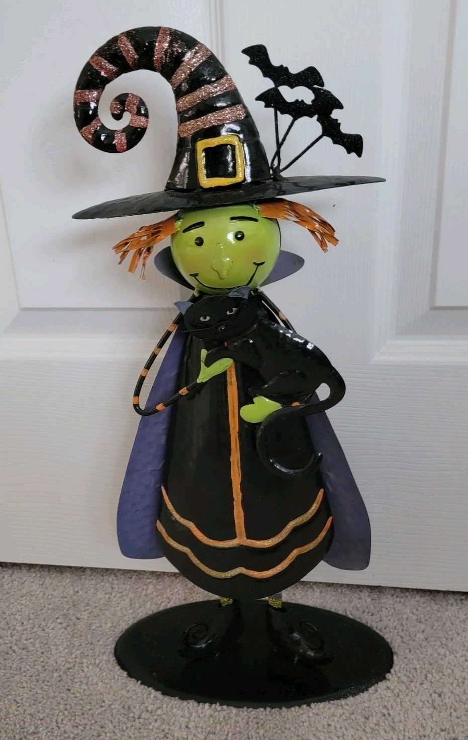 Halloween Witch & Black Cat. Free Standing Metal Art Decor. Approx 17.5". Cute !