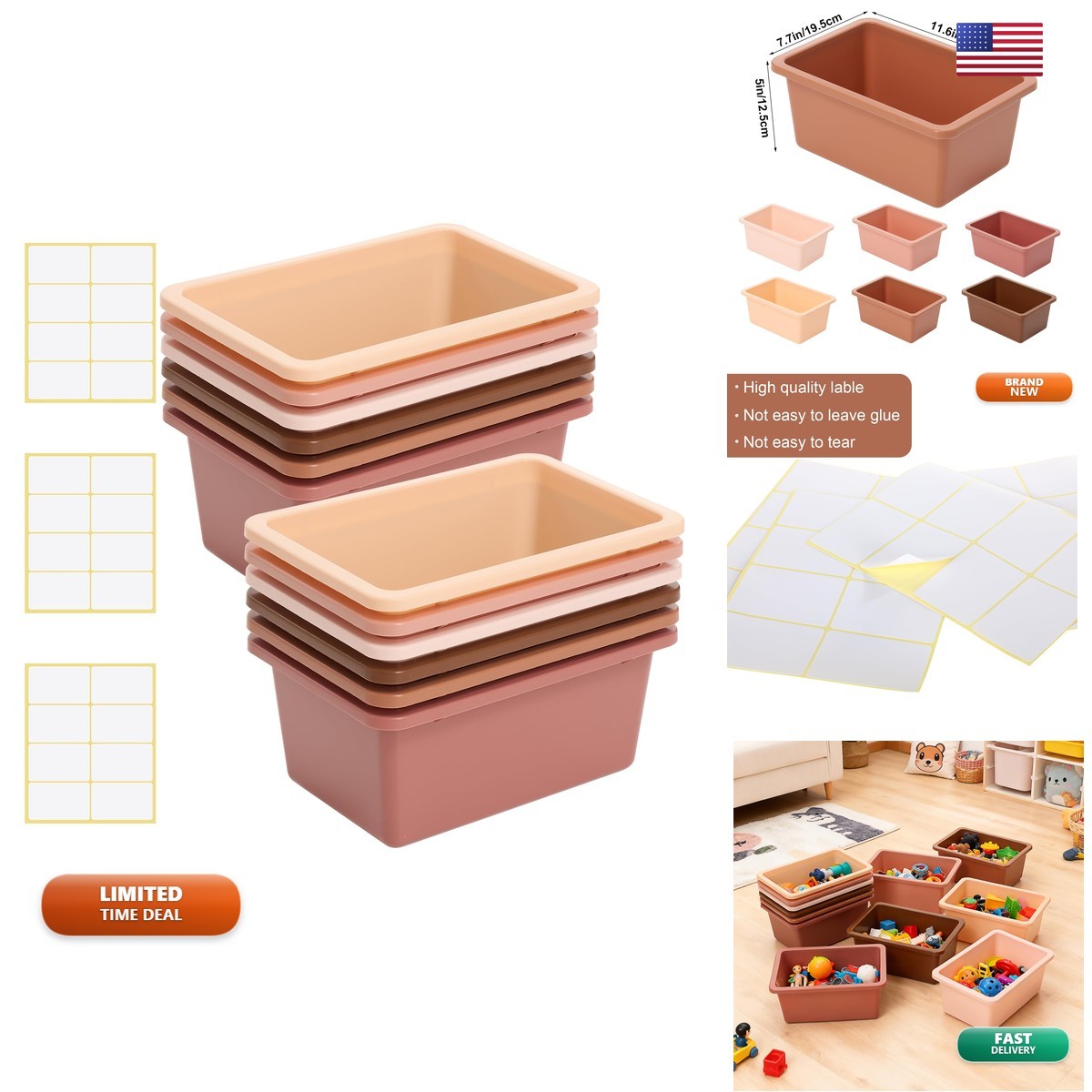 Zonon 12 Pcs Plastic Cubby Storage Bin Boho Color 11.61 x 7.68 x 4.92