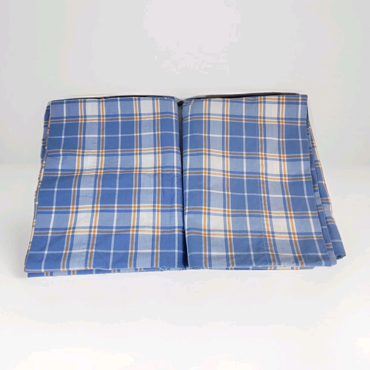 2 Pottery Barn Kids Standard Taylor Plaid Easy Pillowcases Set Blue Orange (N14)