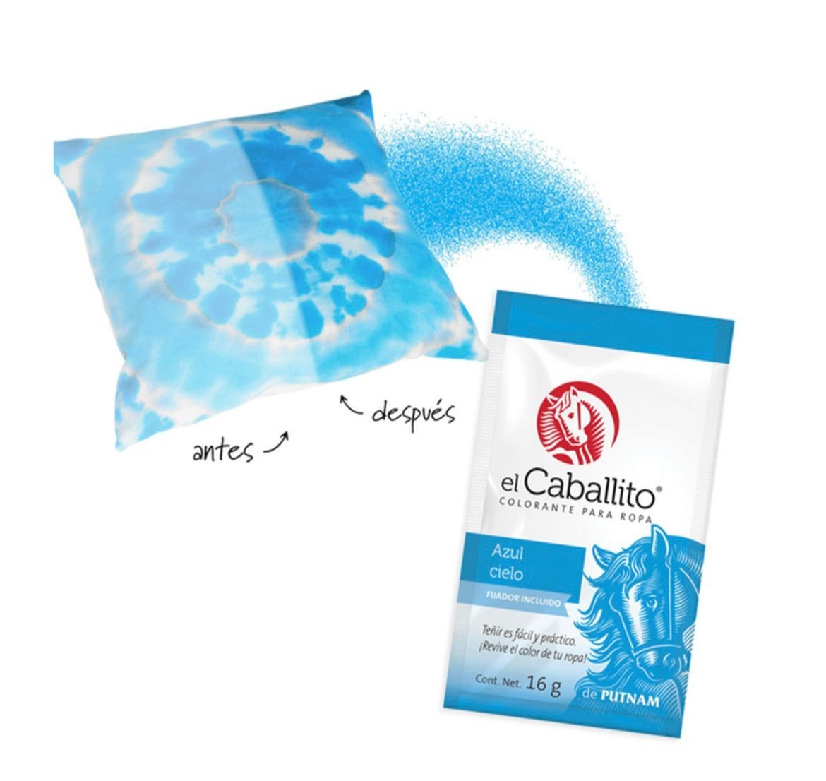 4 - SOBRE COLORANTE PINTURA PARA ROPA EL CABALLITO COLOR AZUL CIELO 16G