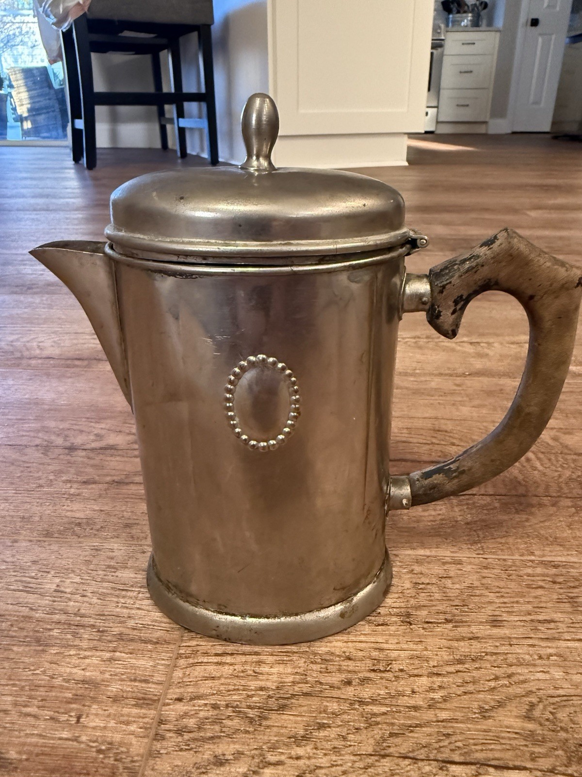 Vintage Antique 7.5” Silver Soldered Hotel-ware Coffee/Tea Pot Wood Handle