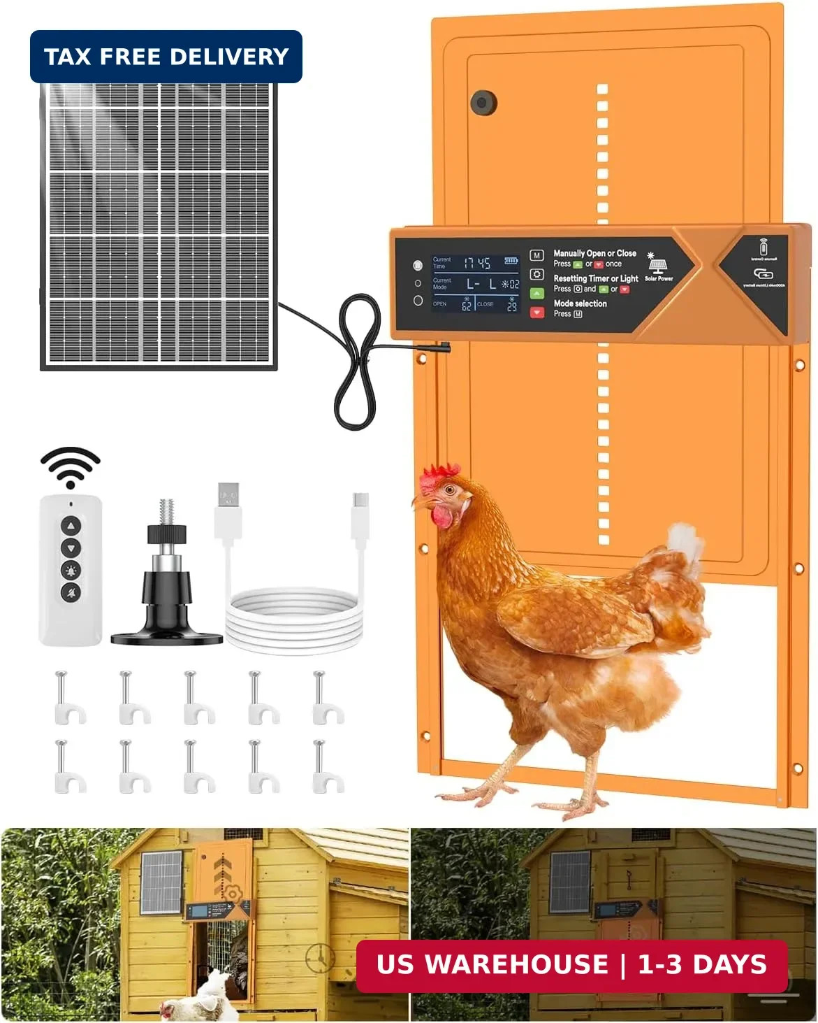 Large Automatic Chicken Coop Door, 4000mAh High Capacity Chicken Coop Door 7W So