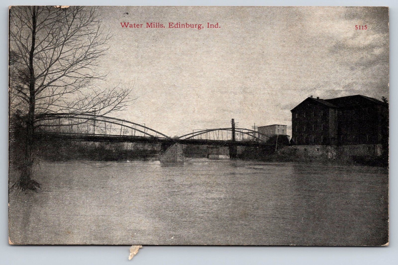 Edinburg, IN Postcard - Historic Water Mills and Bridge in Edinburg, Indiana