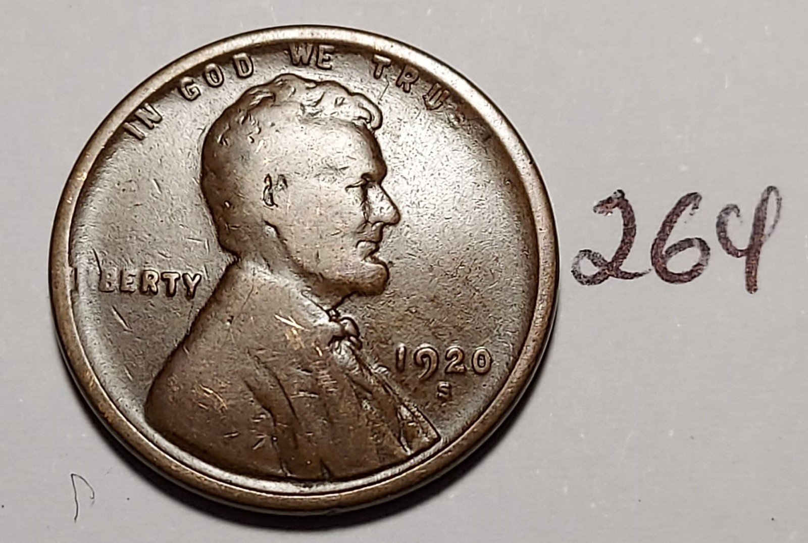 1920-S Lincoln Wheat Cent   Below Fine   #264