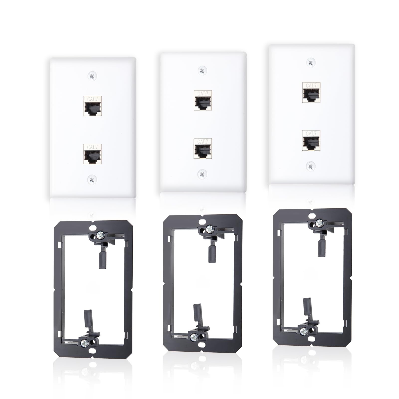 3 Pack CAT7 Ethernet Wall Plate RJ45 Keystone Jack 2Port Outlet Shielded