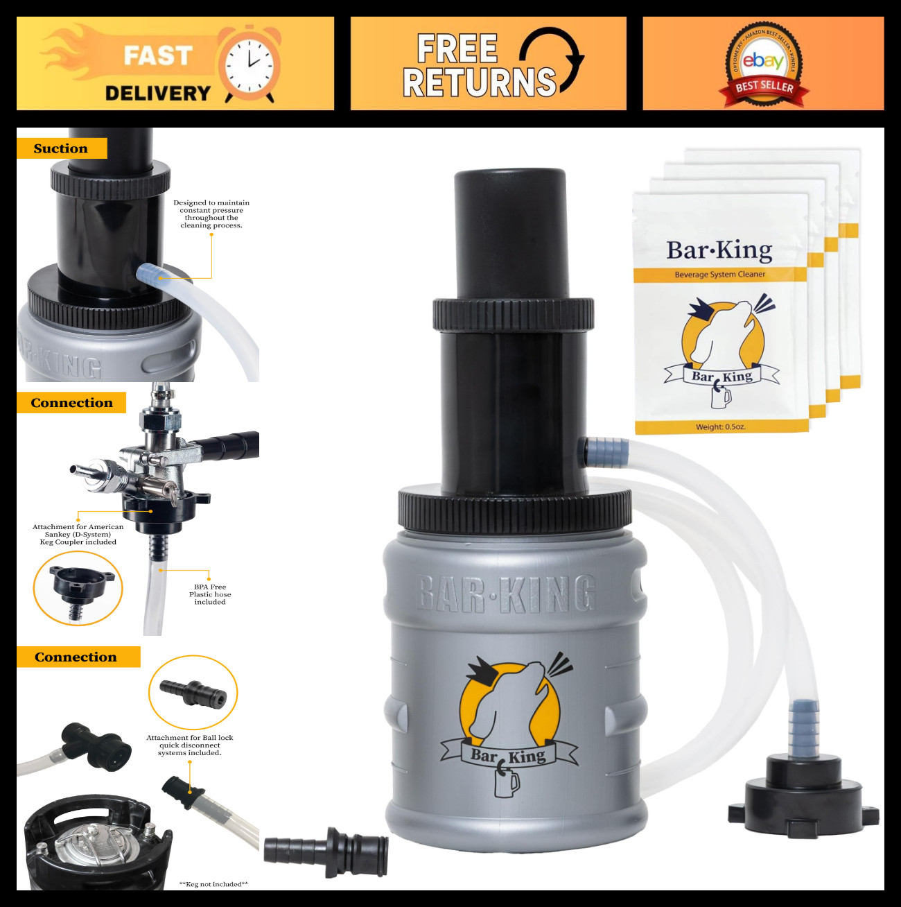 Quick-Connect Kegerator Beer Line Cleaning Kit - Easy Keg Change, Includes Powde