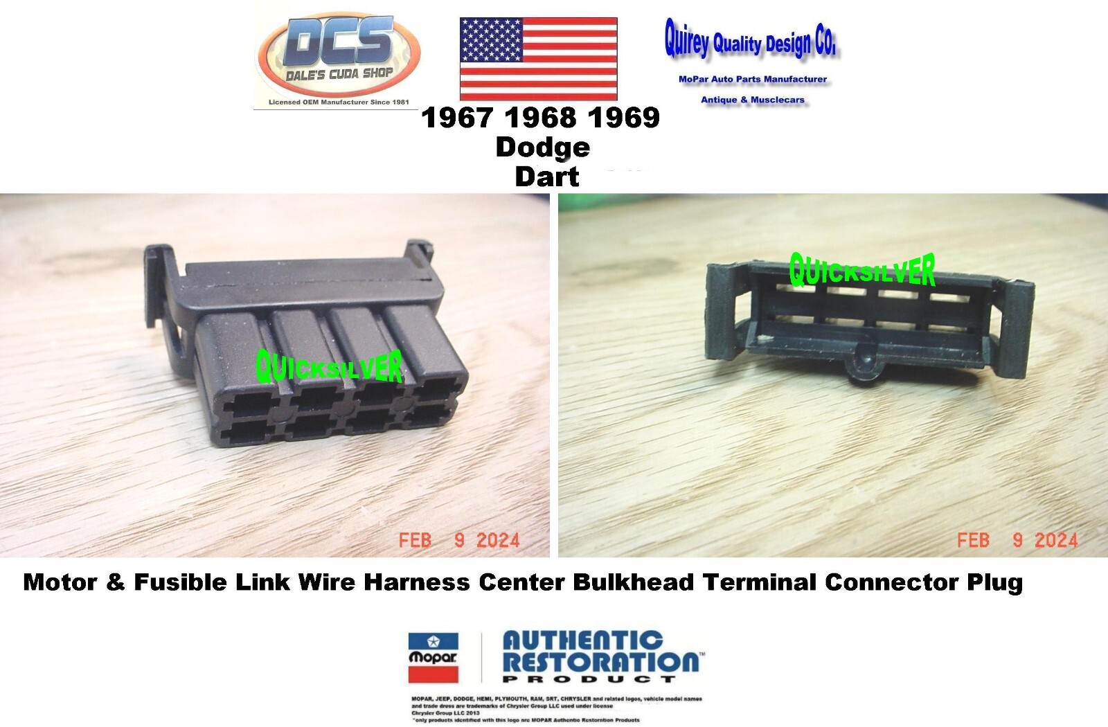 1967 68 69 Dodge Dart Motor Fusible Link Wire Harness Plug 2586590 New USA