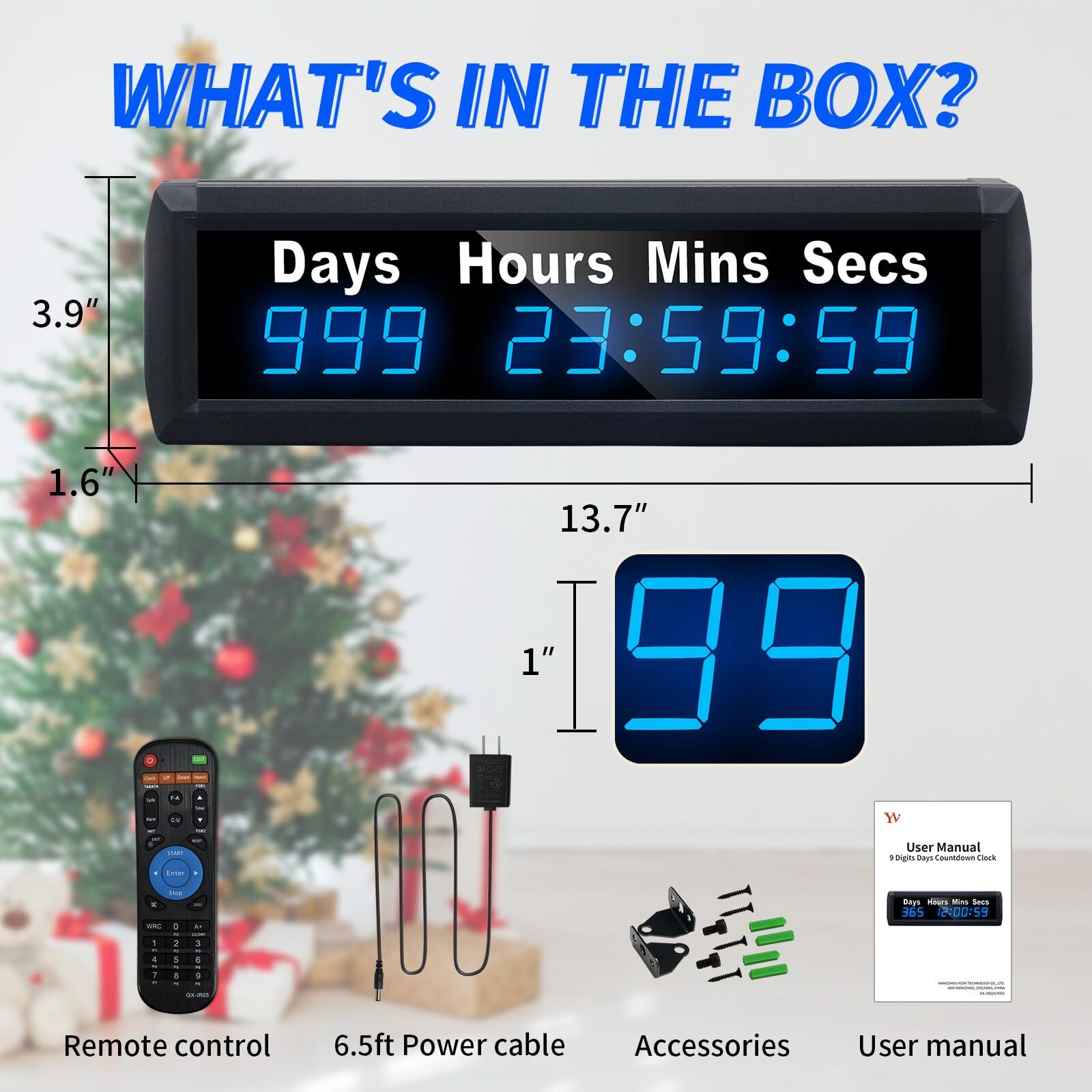 YZ Digital 999 Days Countdown Timer, Up/Count Clock with Remote, 12/24 Hour Real
