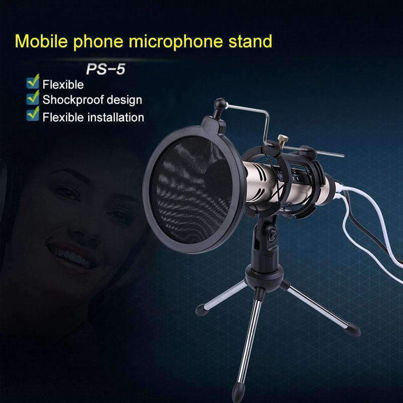 Microphone Pop Filter Holder Stick Desktop Tripod Stand Anti Spray Net Kit Set