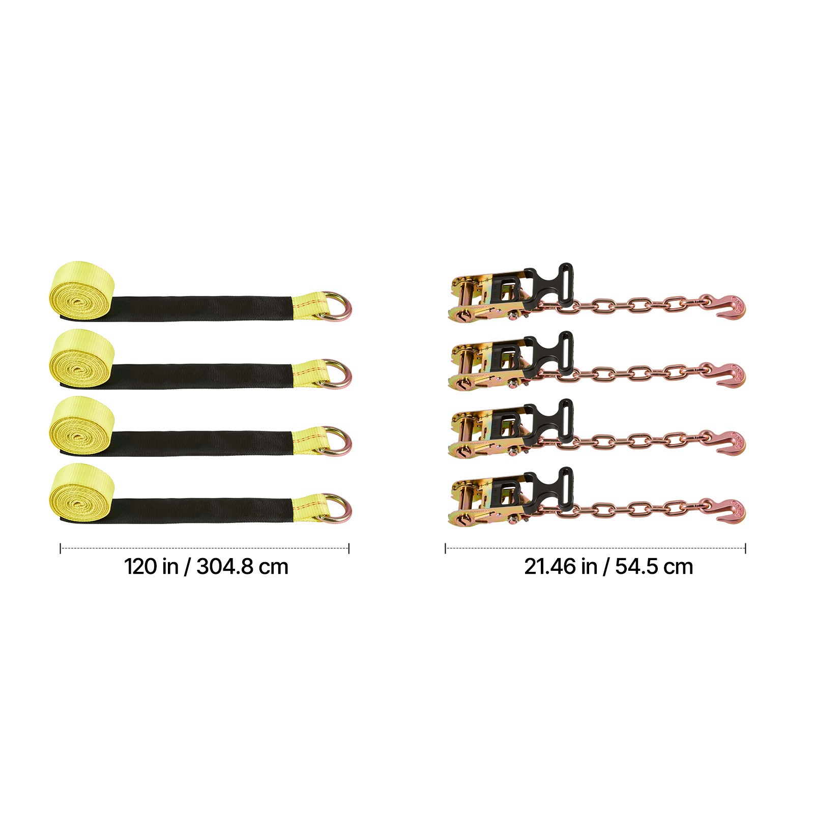 4 Set Wheel Chock Tie-Down Kit Flatbed Ratchet Tie Down Strap w/Durable Hooks
