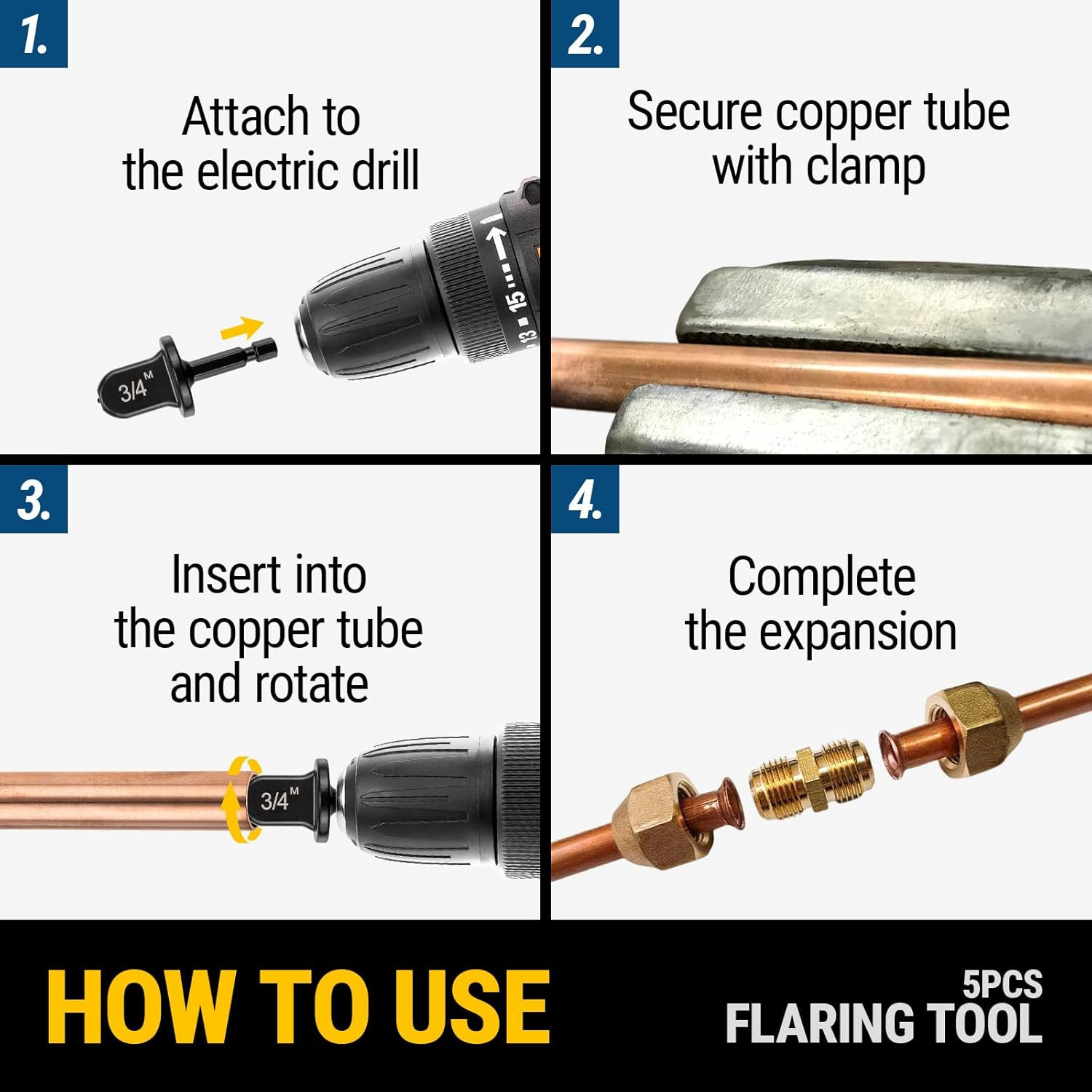 HVAC Copper Swaging Tool & Copper Flaring Tool Drill Bit Set, 11-Piece Black ...