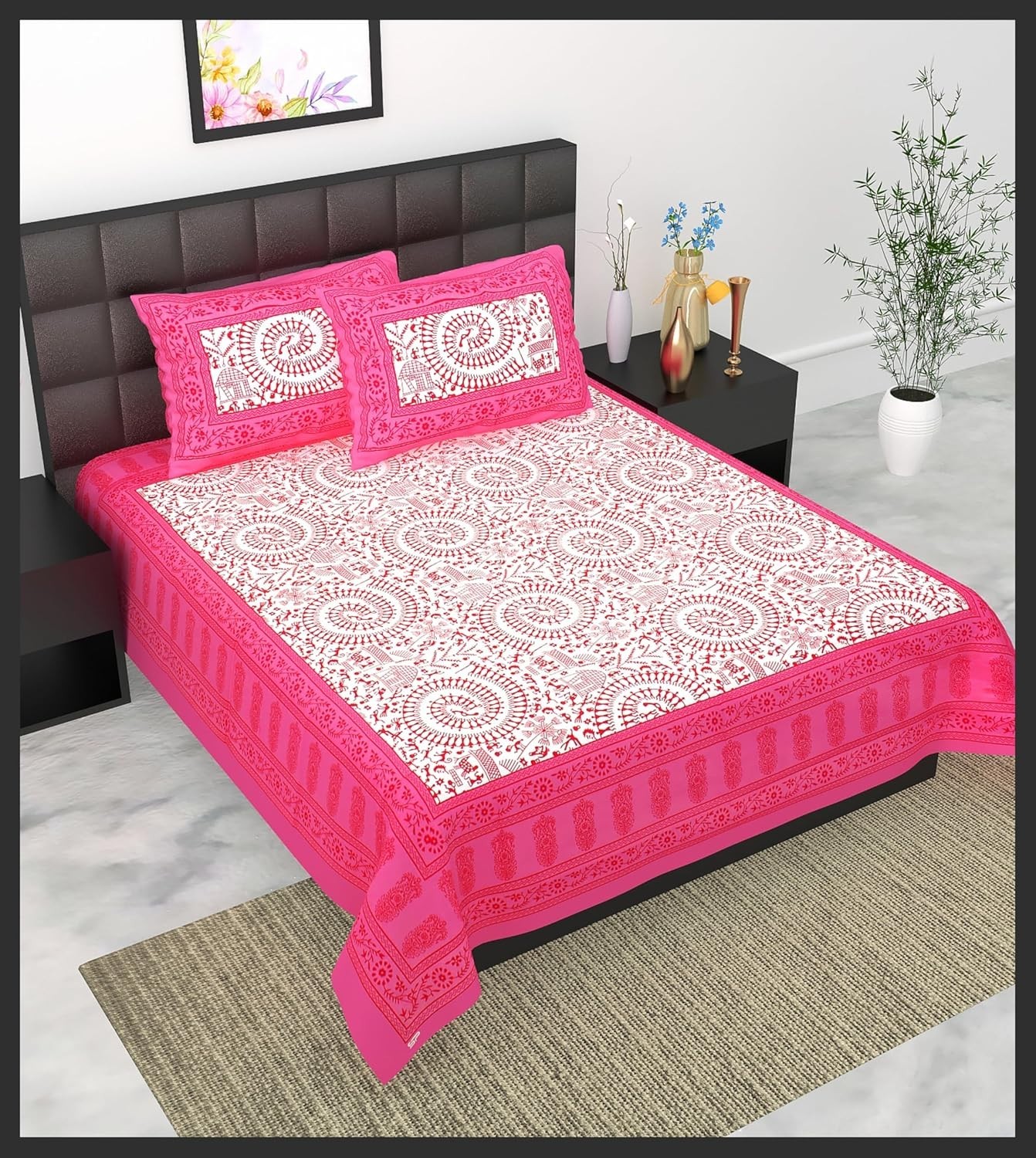 Jaipuri Traditional Double Bed Bedsheet with 2 Pillow Covers IB 148