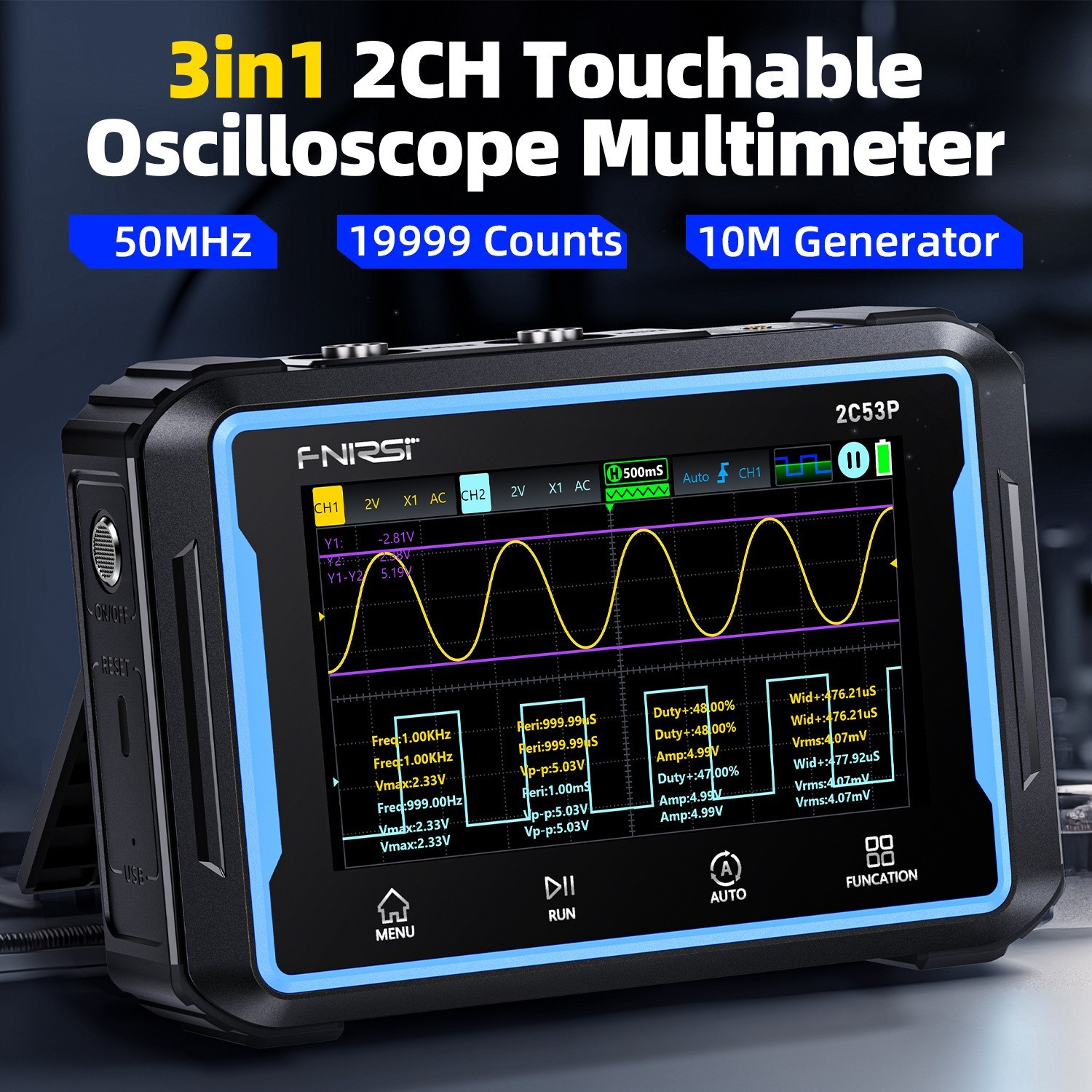 Handheld 2C53P 2C23T Digital Oscilloscope Multimeter Signal Generator 2Channel