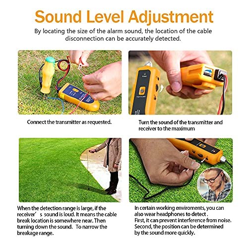 F02 Underground Cable Locator, Wire Tracer with Earphone, Cable Tester Yellow