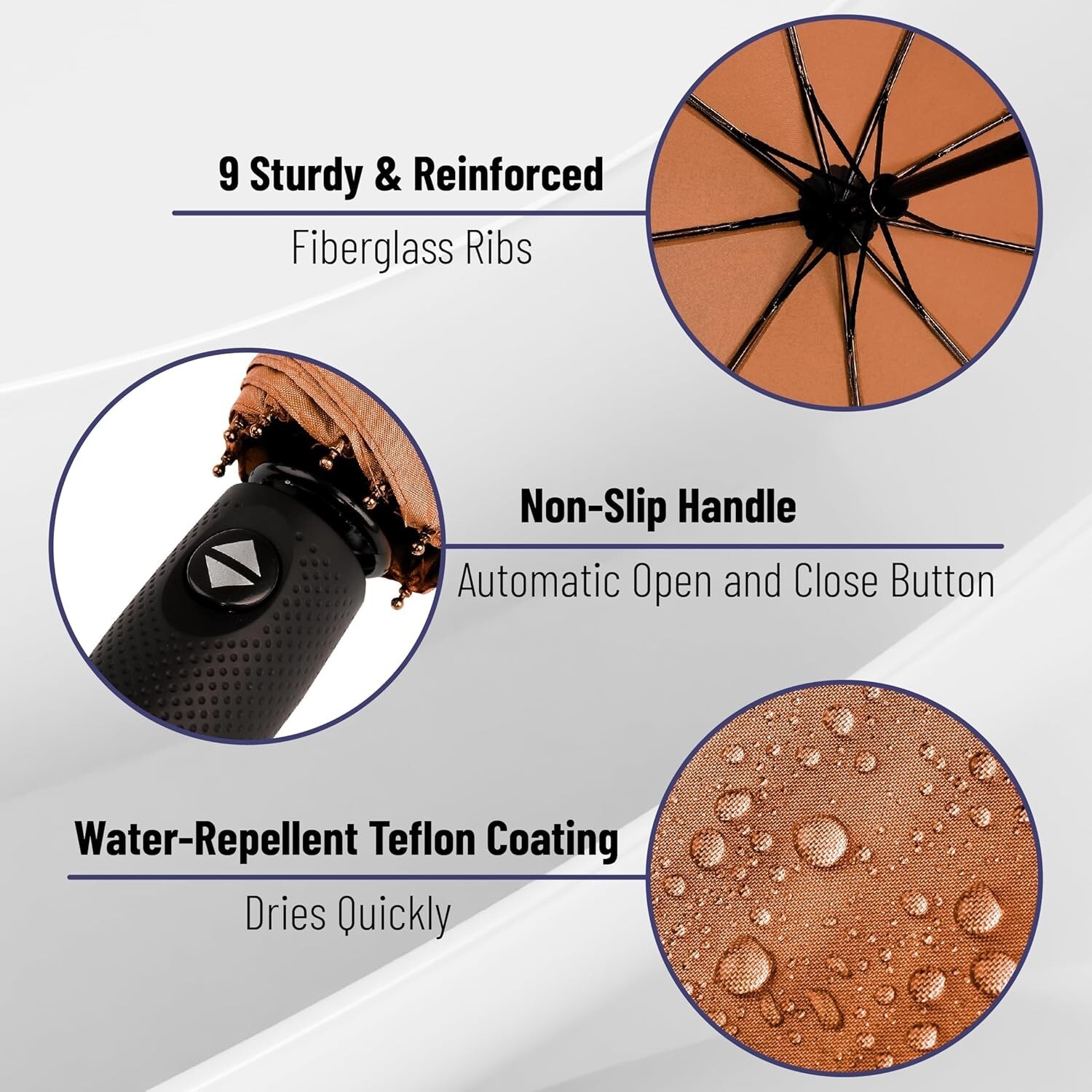 42-Inch Automatic Windproof Umbrella for Reliable Rain Coverage - Tawny Glow