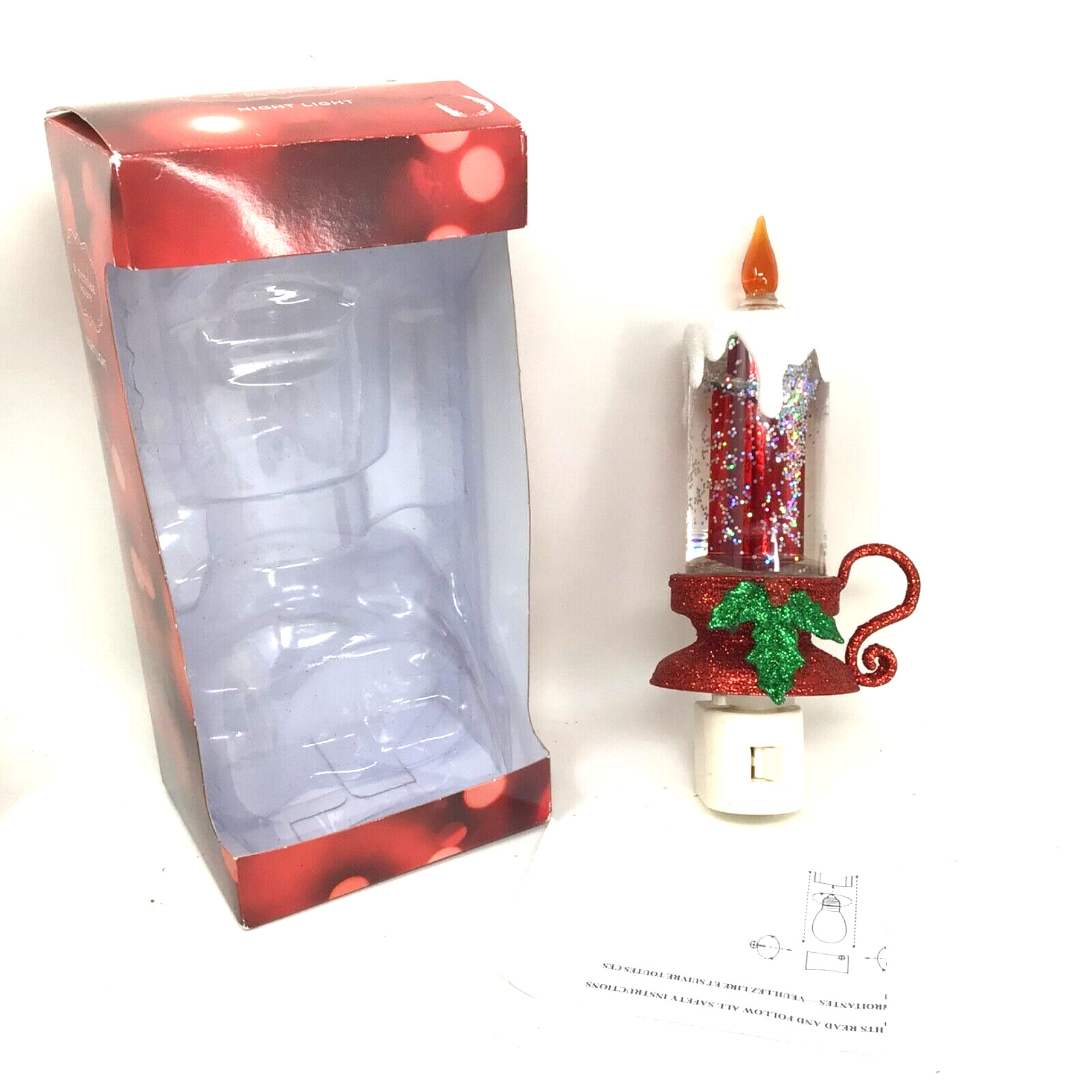 St. Nicholas Square Holiday Christmas Night Light Candle Liquid Glitter Shimmer
