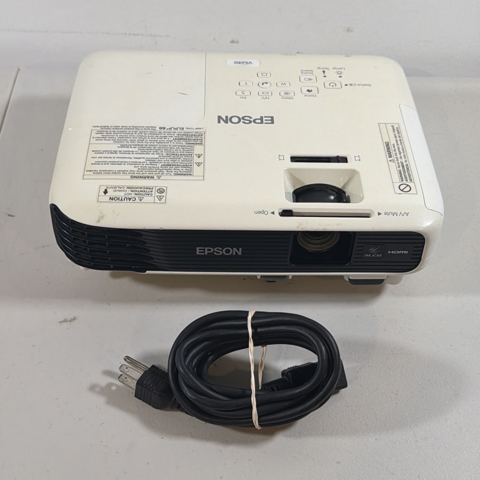 Epson VS240 Projector 3LCD HDMI w/ Power Cable