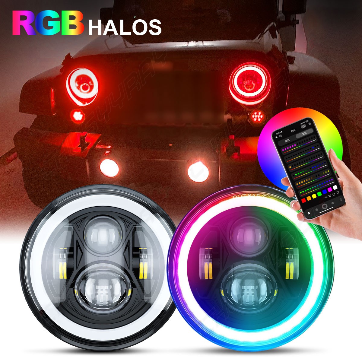 7" Inch Round LED Headlights RGB Halo DRL Beam fit Chevy C10 Camaro Pickup Truck