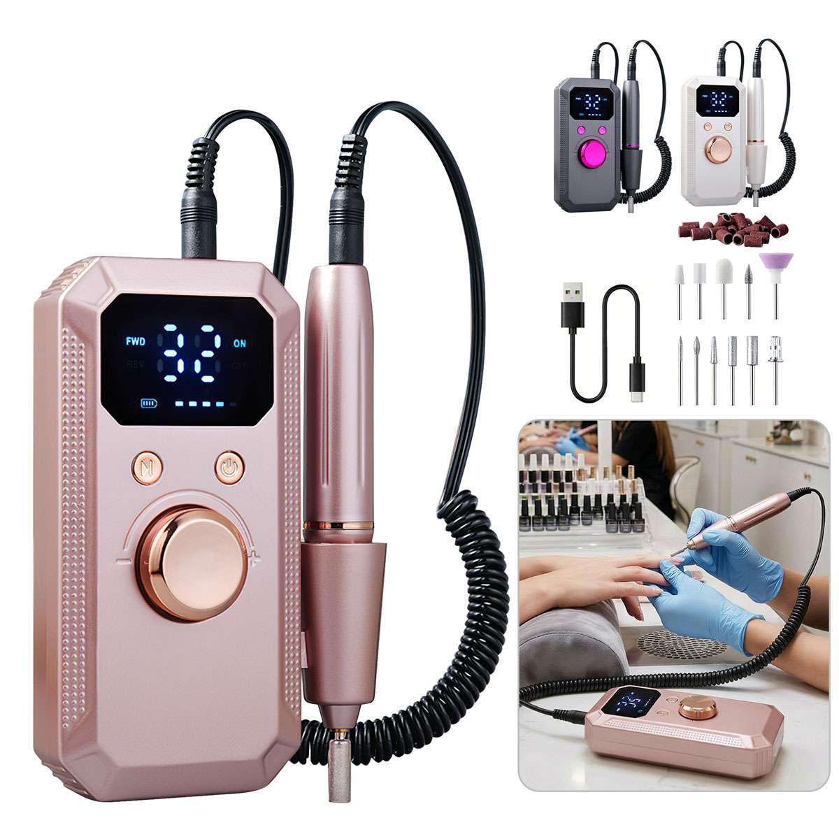 Professional Brushless Electrical Nail Drill Portable Rechargeable Tool US