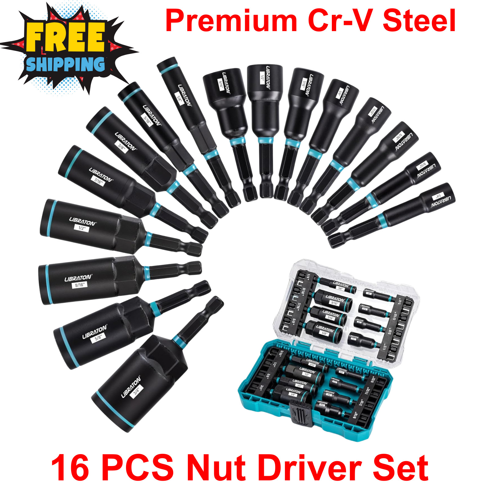 Magnetic Nut Driver Set | 16-Piece | Impact Driver Bit Set for 1/4" Hex SAE