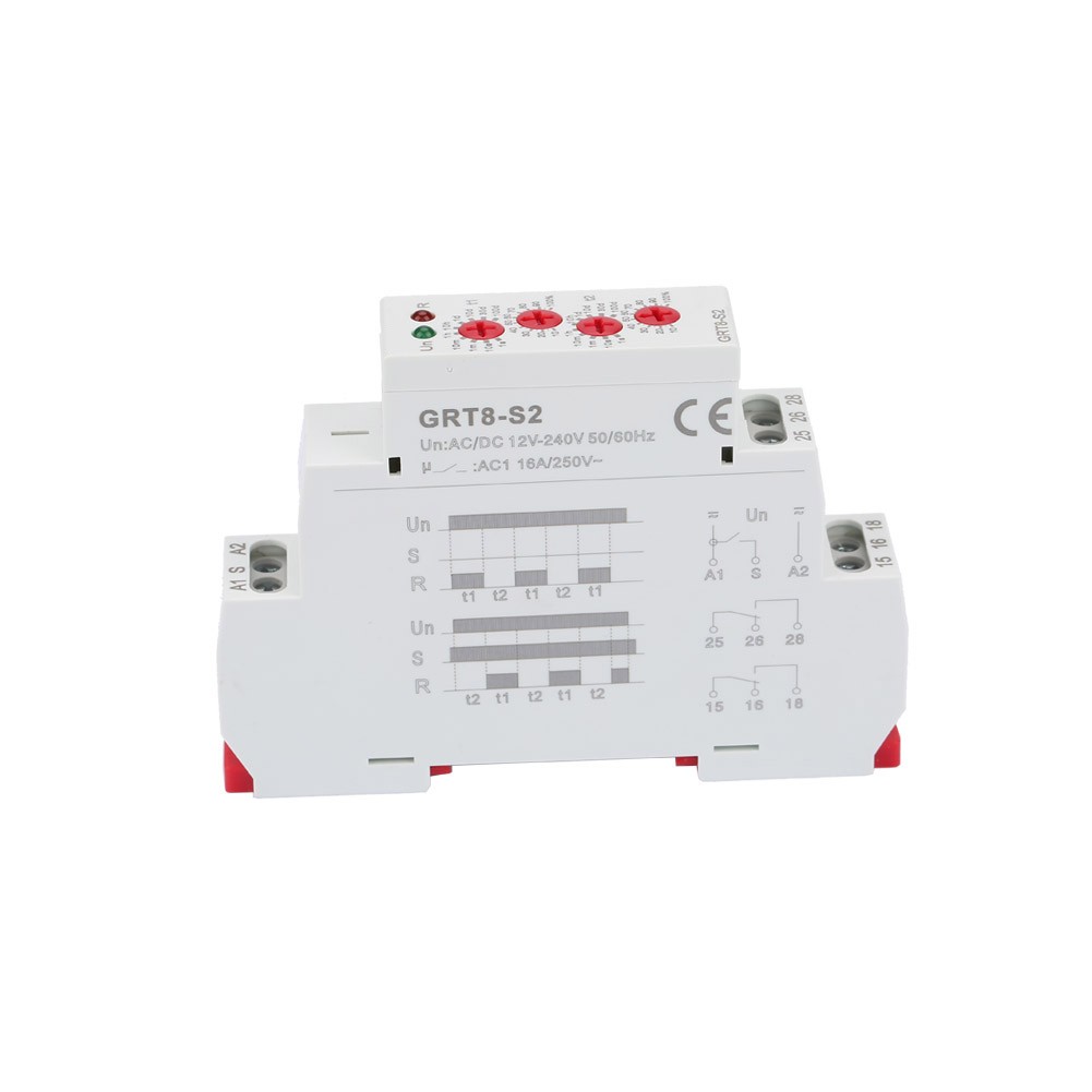 GRT8-S2 Mini Asymmetric Cycle Timer ON/OFF Repeat Cycle Time Relay AC/DC 12-240V