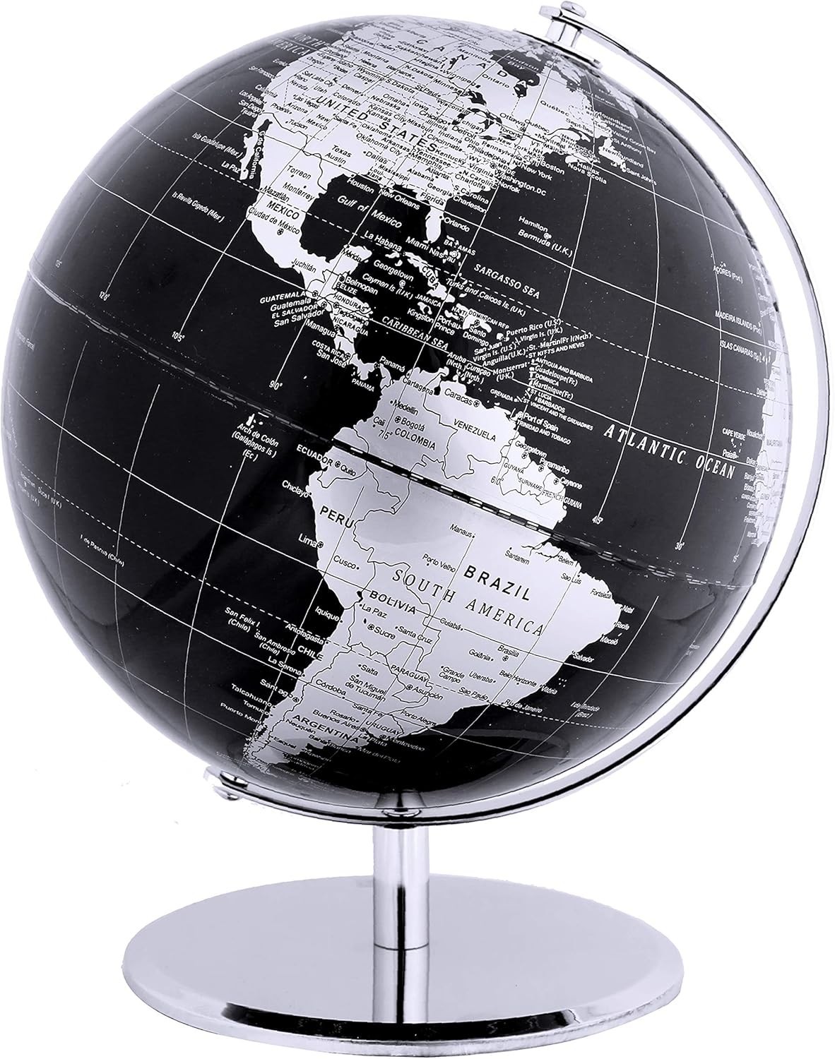 Globo Terraqueo Decorativo De 10" Hecho De Metal Y Madera Con Acabado En Negro U
