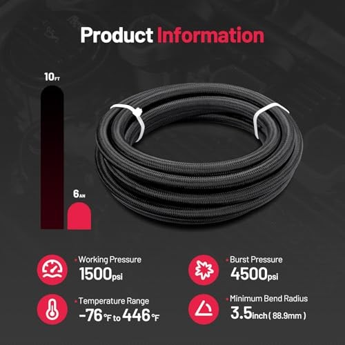 10FT 5/16" ID Fuel Line Kit 6AN Fitting Compatible with E85 Ls 6AN 10FT PTFE