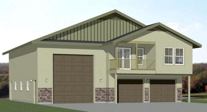 44x48 Apartment with 2-Car 1-RV Garage - PDF FloorPlan - 1,645 sqft - Model 5