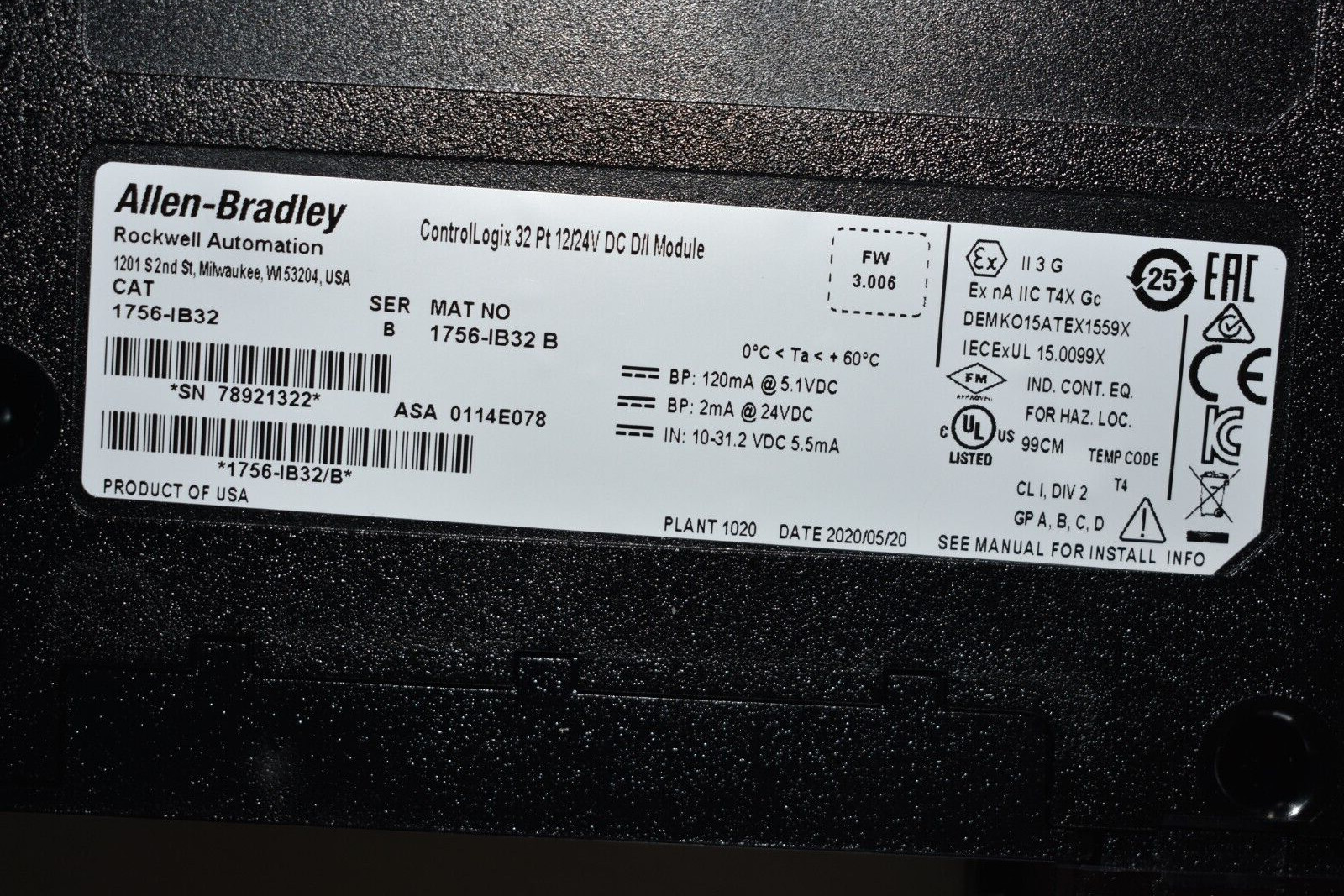 1756-IB32 ALLEN BRADLEY INPUT MODULE SERIES B 2018/20 NEW SURPLUS