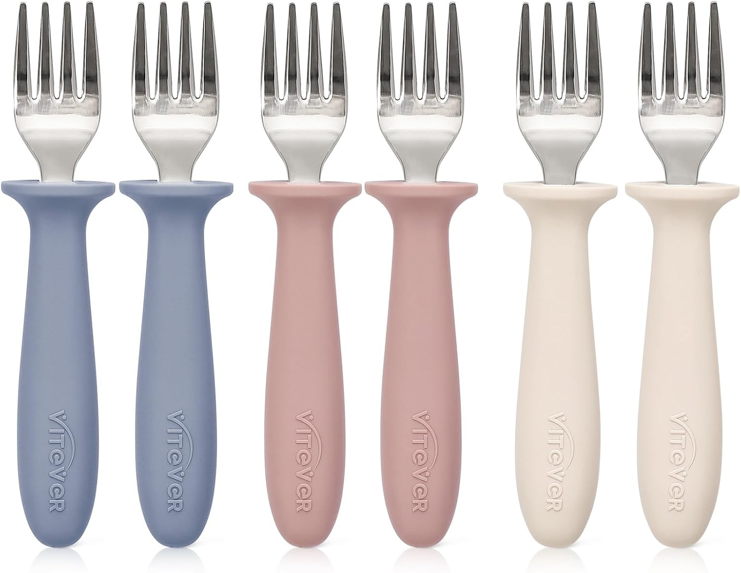 6 Pieces Toddler Forks Kids Safe Utensils Set with Silicone Round Handle forSelf