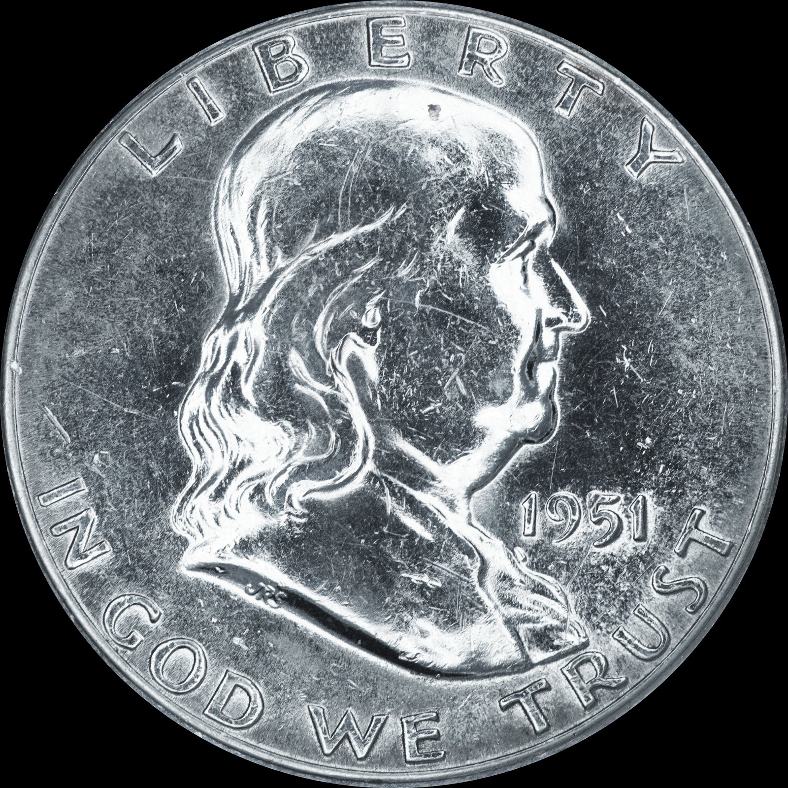 1951 Franklin Silver Half Dollar Polished, Multiple coins ship free,  047