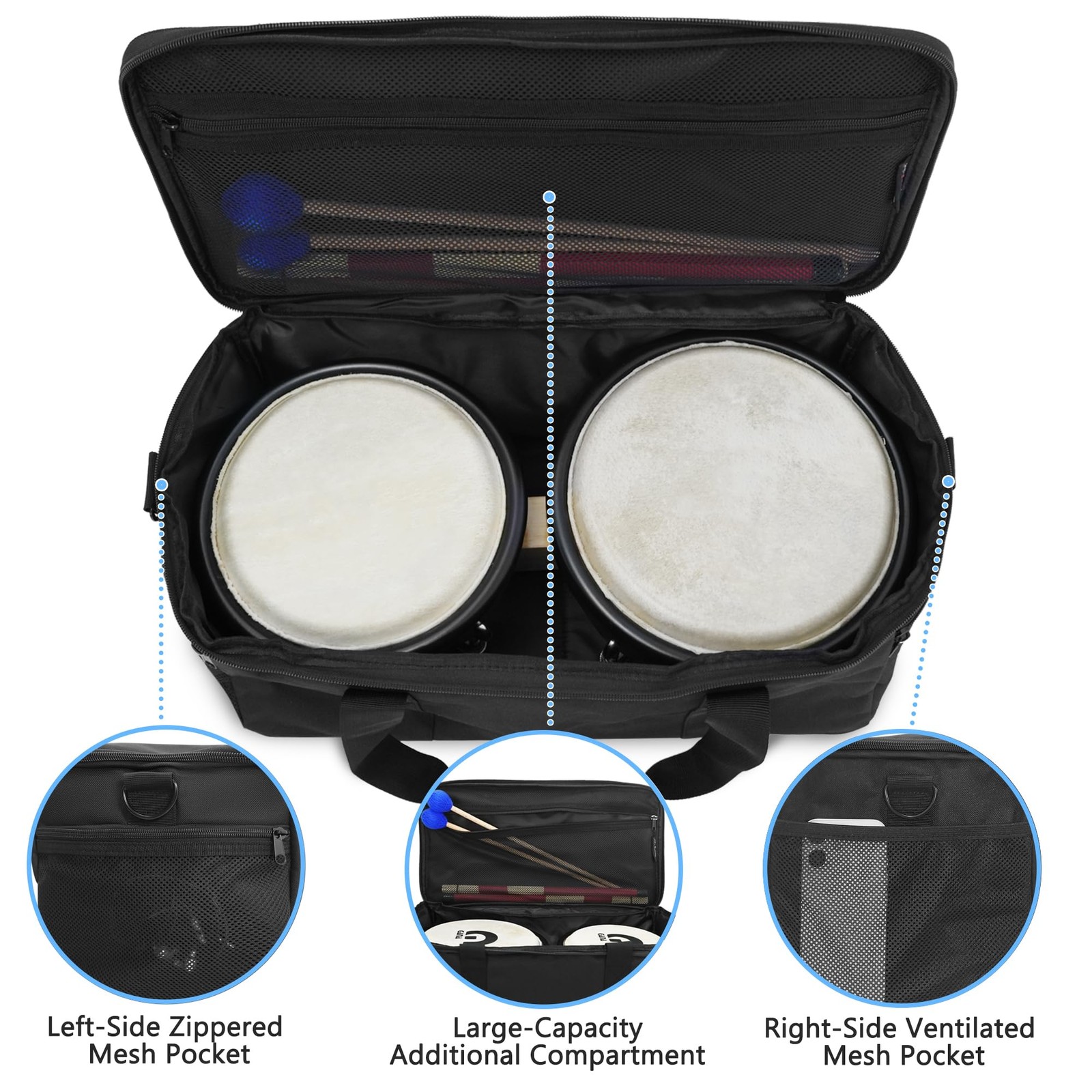 Bongo Drum Bag, 3 Pockets & Strap Bag only